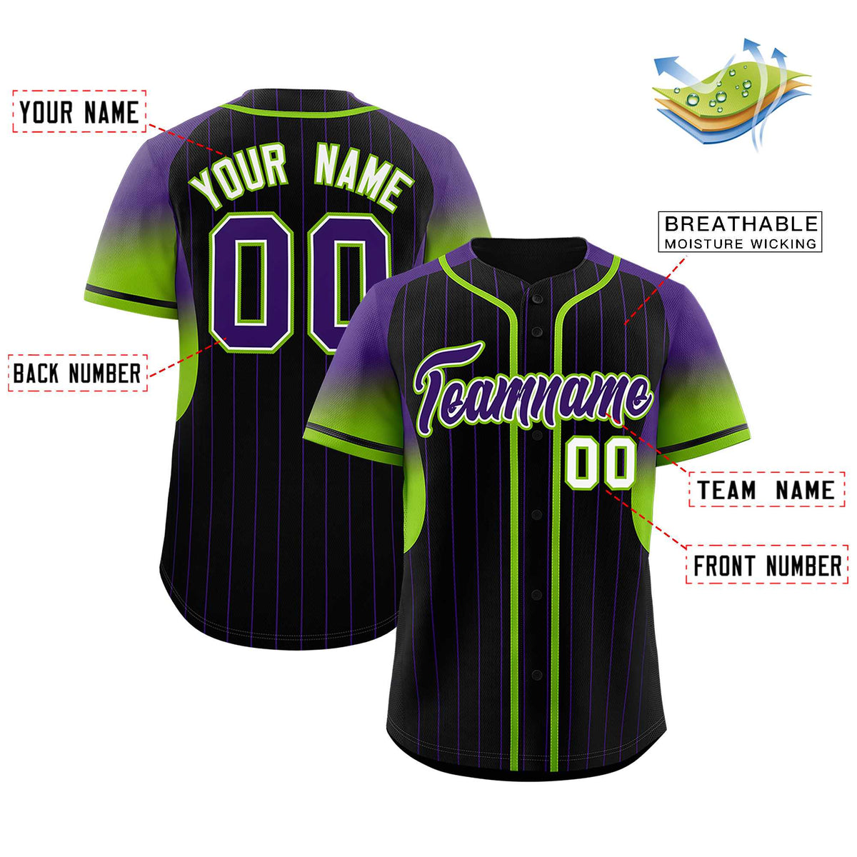Custom Black Purple Stripe Fashion Sleeves Gradient Authentic Baseball Jersey