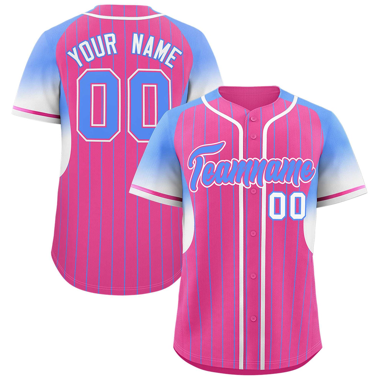 Custom Pink Powder Blue Stripe Fashion Sleeves Gradient Authentic Baseball Jersey