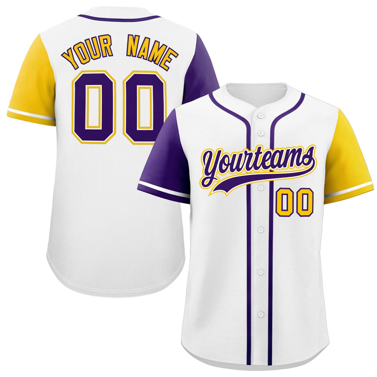 Custom White Purple and Gold Raglan Sleeves Authentic Baseball Jersey