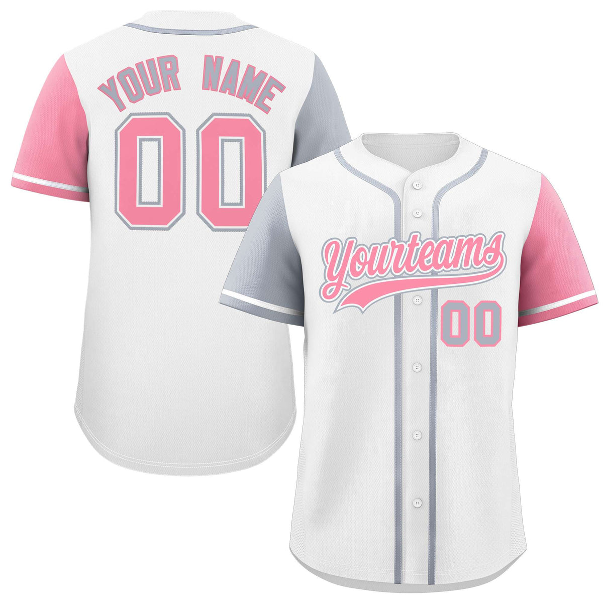 Custom White Silver and Light Pink Raglan Sleeves Authentic Baseball Jersey
