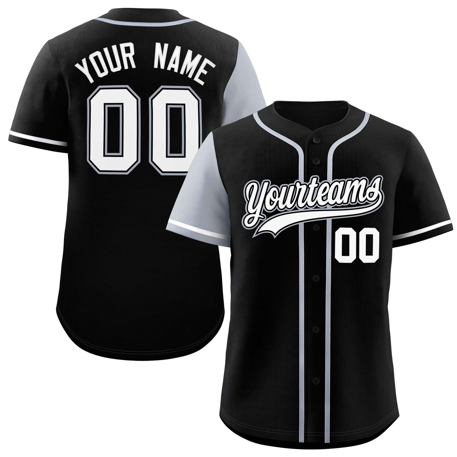 Custom Black Silver and Black Raglan Sleeves Authentic Baseball Jersey
