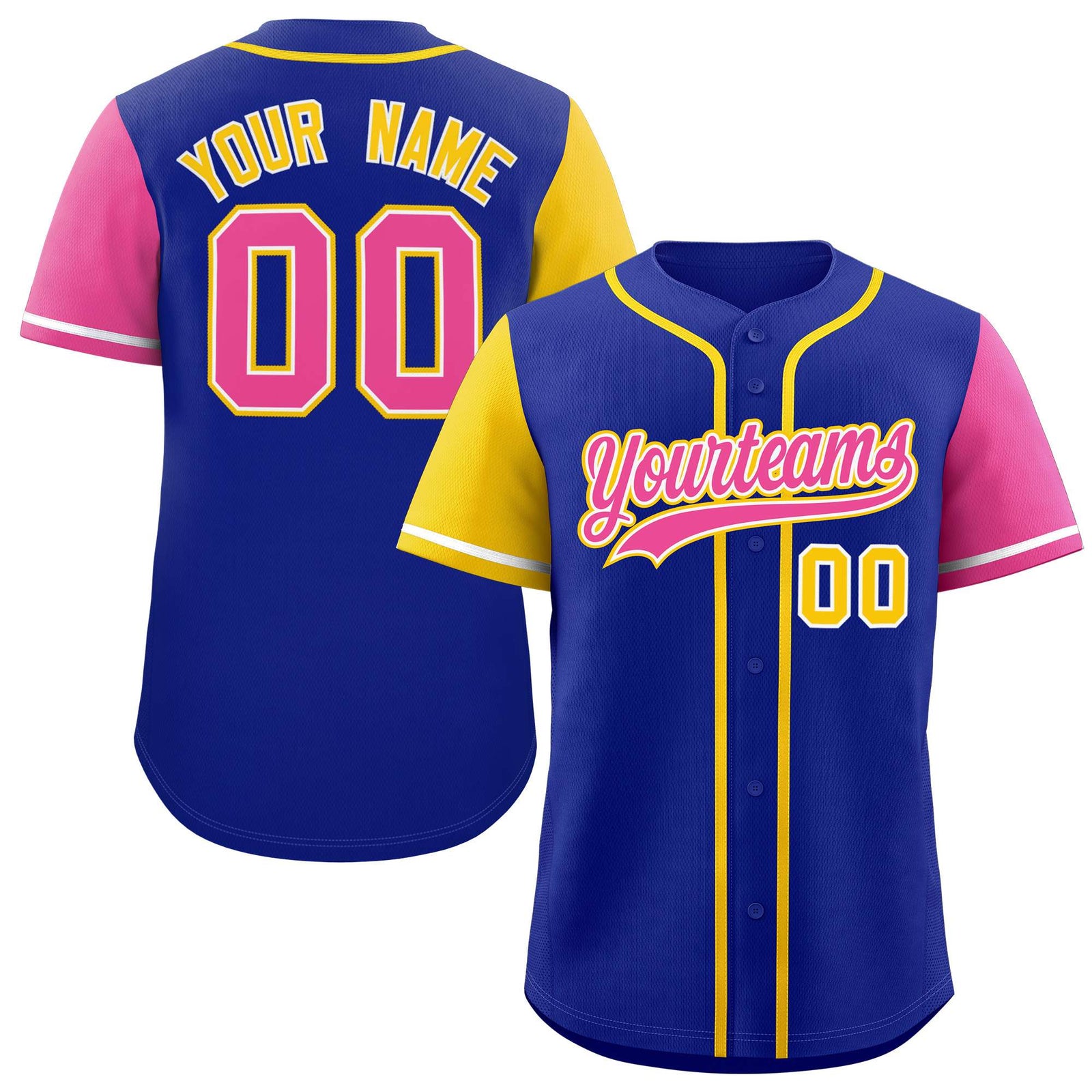 Custom Royal Gold and Pink Raglan Sleeves Authentic Baseball Jersey