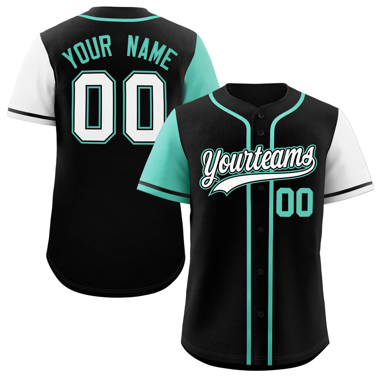Custom Black Bright Green and White Raglan Sleeves Authentic Baseball Jersey