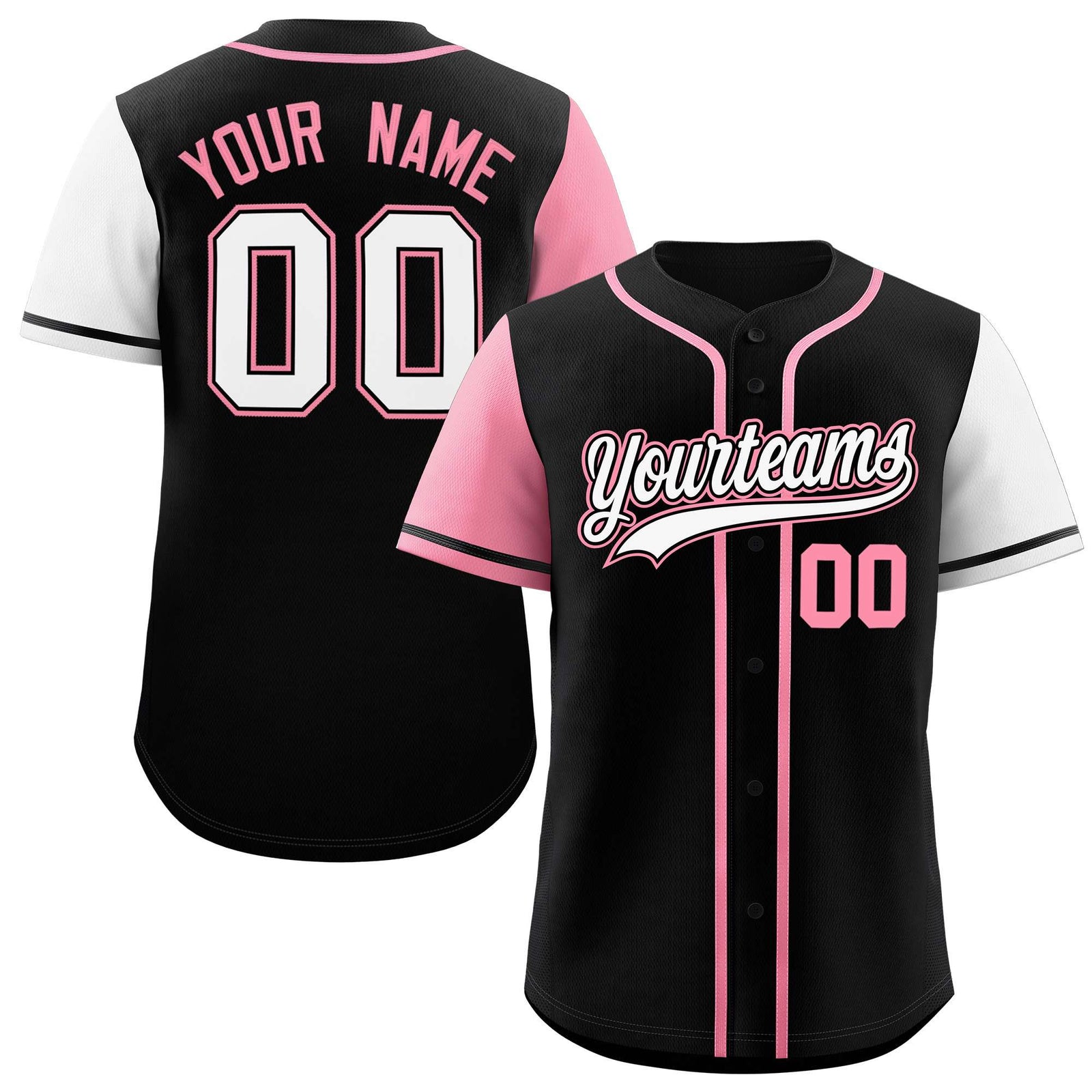 Custom Black Light Pink and White Raglan Sleeves Authentic Baseball Jersey