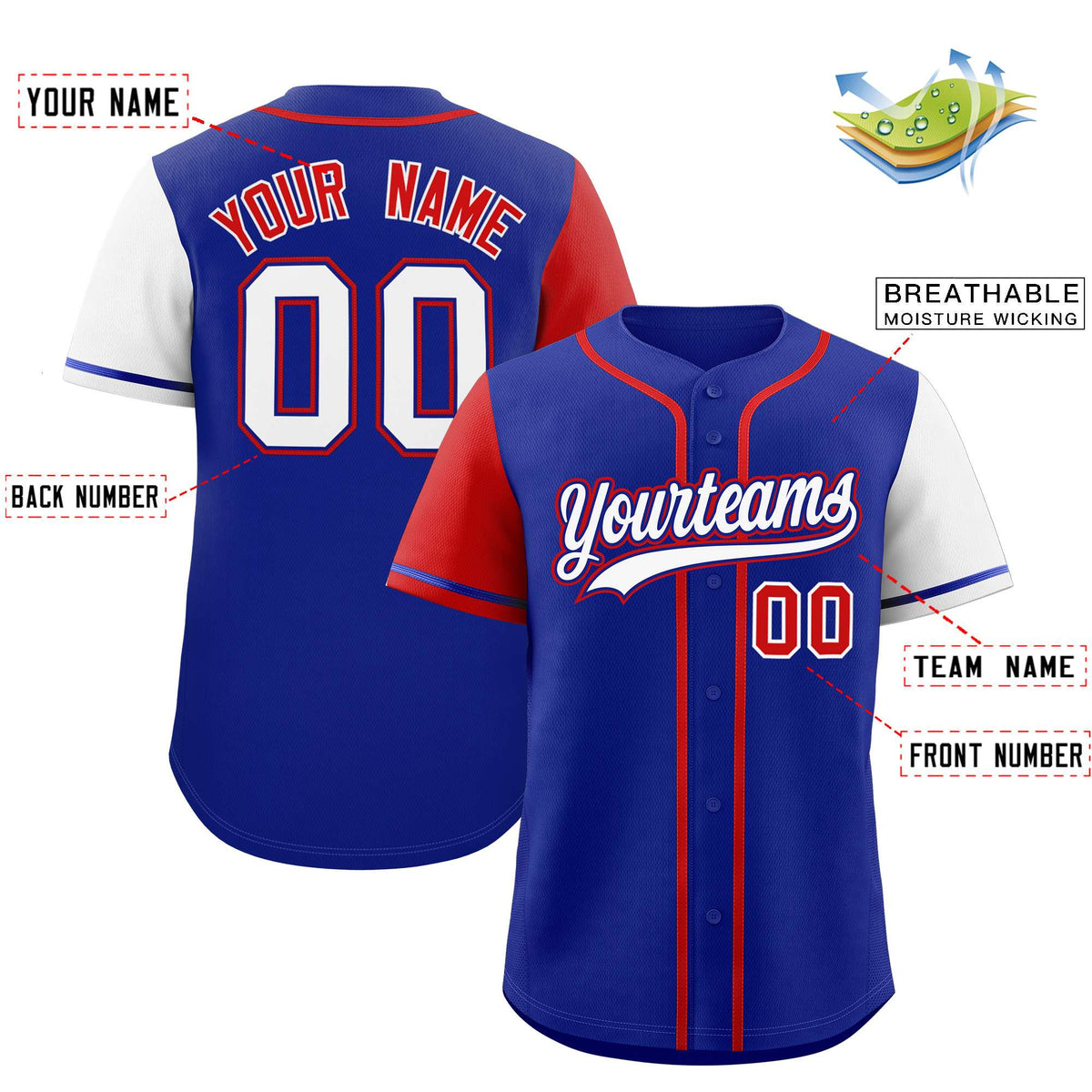 Custom Royal Red and White Raglan Sleeves Authentic Baseball Jersey