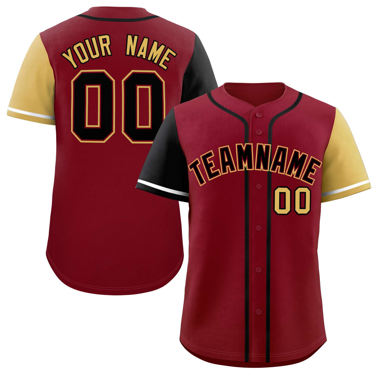 Custom Crimson Black and Khaki Raglan Sleeves Authentic Baseball Jersey