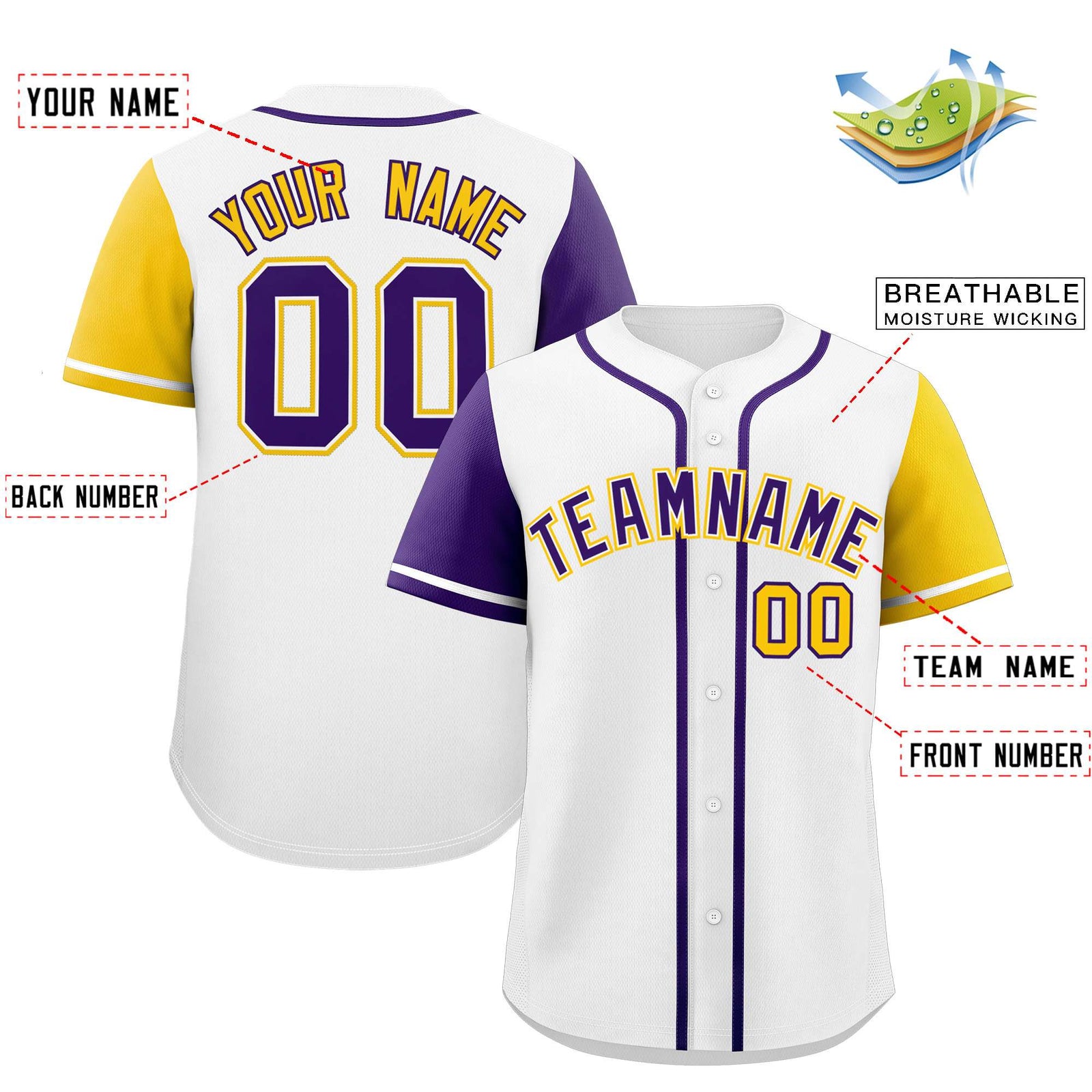 Custom White Purple and Gold Raglan Sleeves Authentic Baseball Jersey