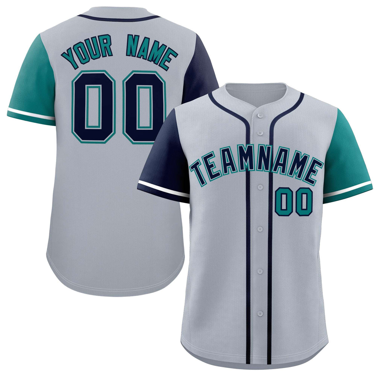 Custom Silver Navy and Aqua Raglan Sleeves Authentic Baseball Jersey