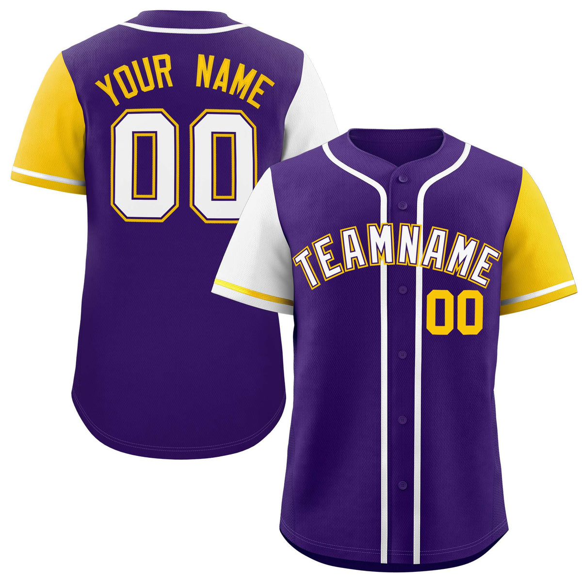 Custom Purple White and Gold Raglan Sleeves Authentic Baseball Jersey