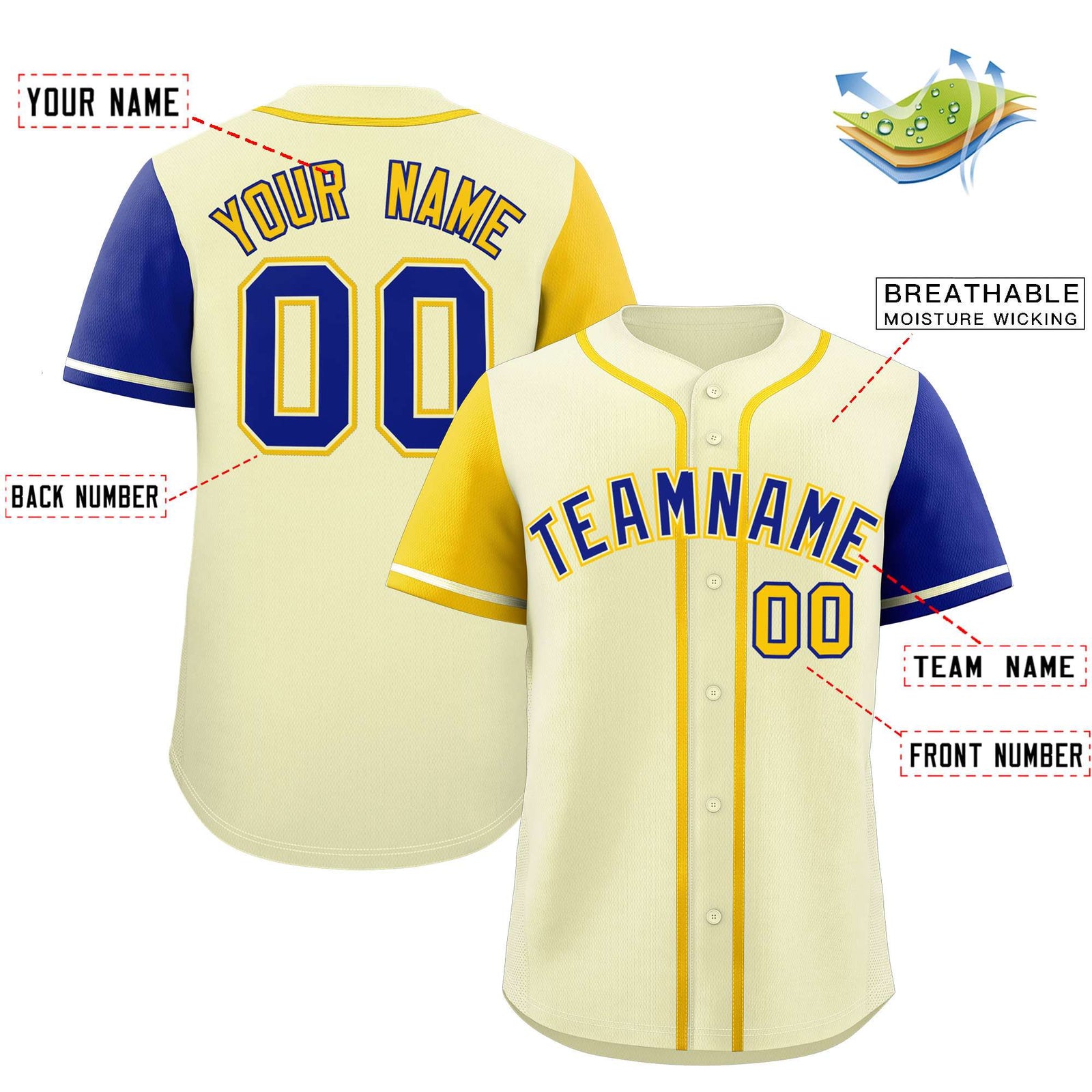 Custom Cream Gold and Royal Raglan Sleeves Authentic Baseball Jersey