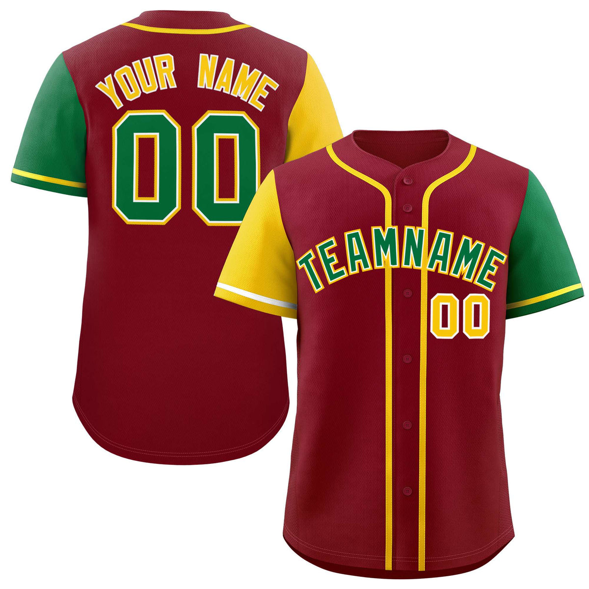 Custom Crimson Gold and Kelly Green Raglan Sleeves Authentic Baseball Jersey