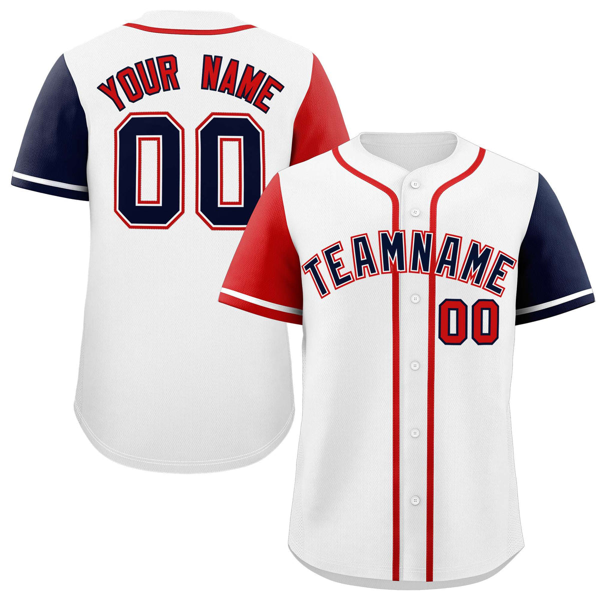 Custom White Red and Navy Raglan Sleeves Authentic Baseball Jersey