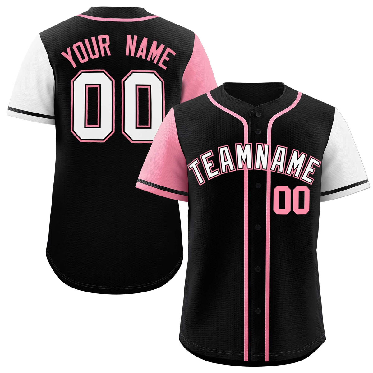 Custom Black Light Pink and White Raglan Sleeves Authentic Baseball Jersey