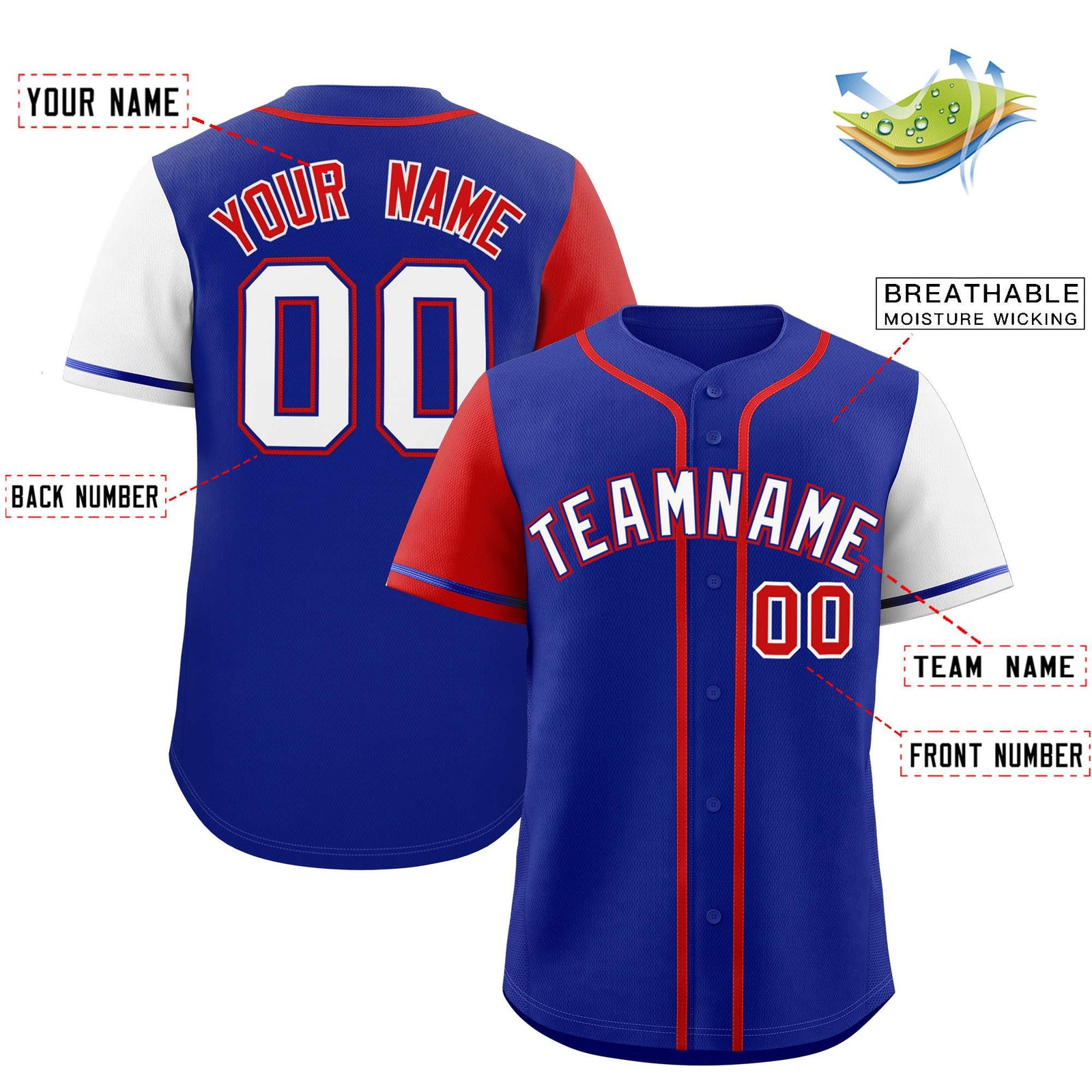 Custom Royal Red and White Raglan Sleeves Authentic Baseball Jersey