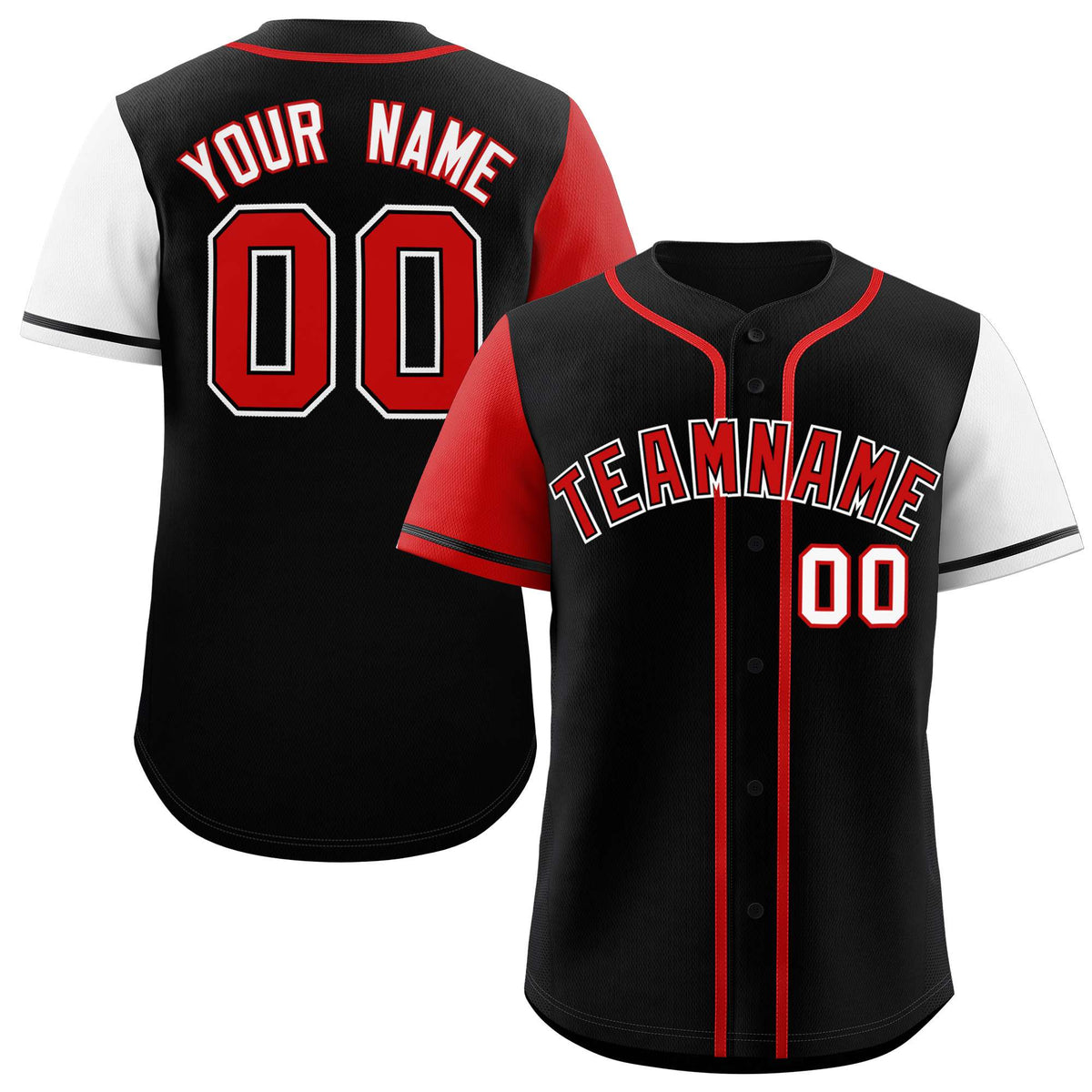 Custom Black Red and White Raglan Sleeves Authentic Baseball Jersey