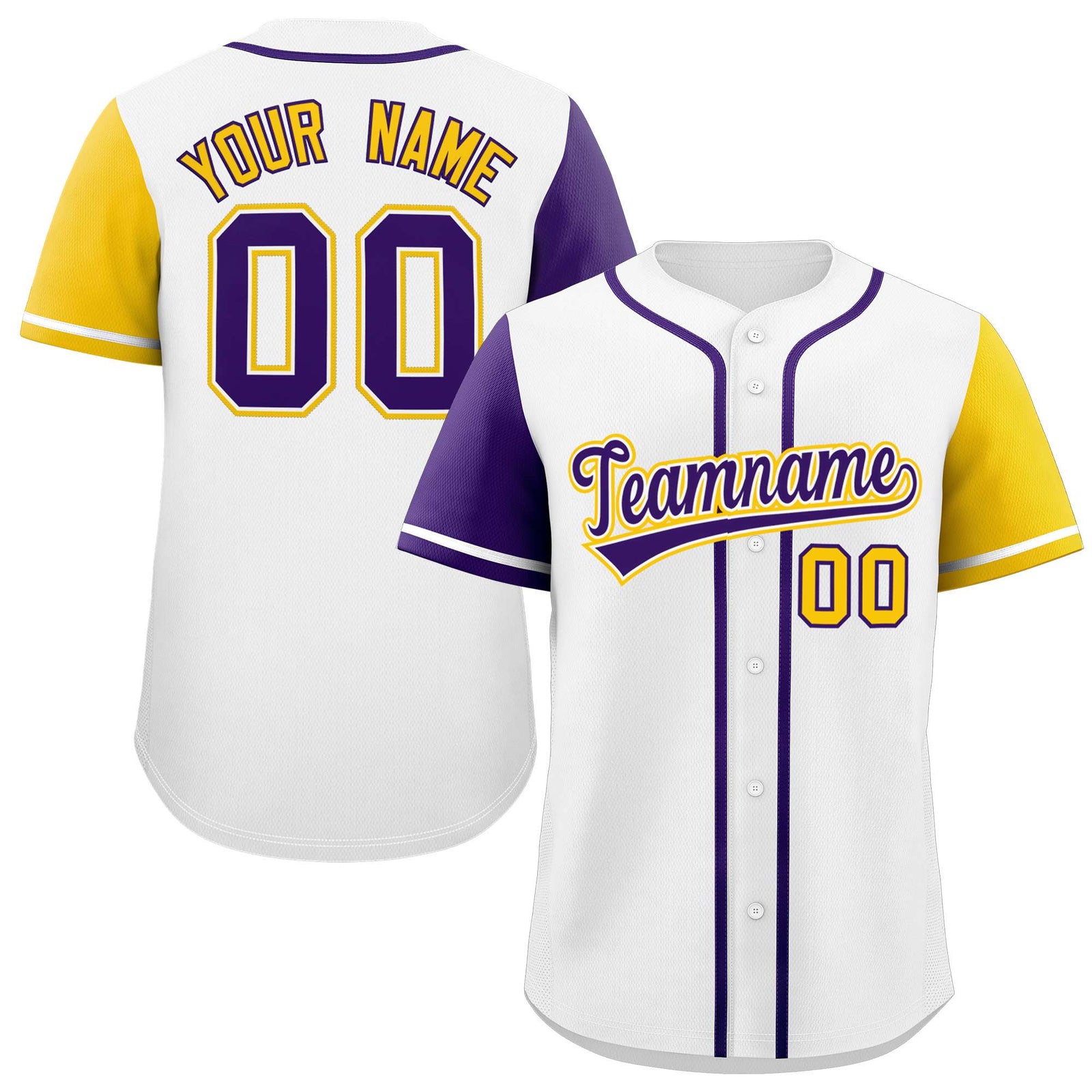 Custom White Purple and Gold Raglan Sleeves Authentic Baseball Jersey