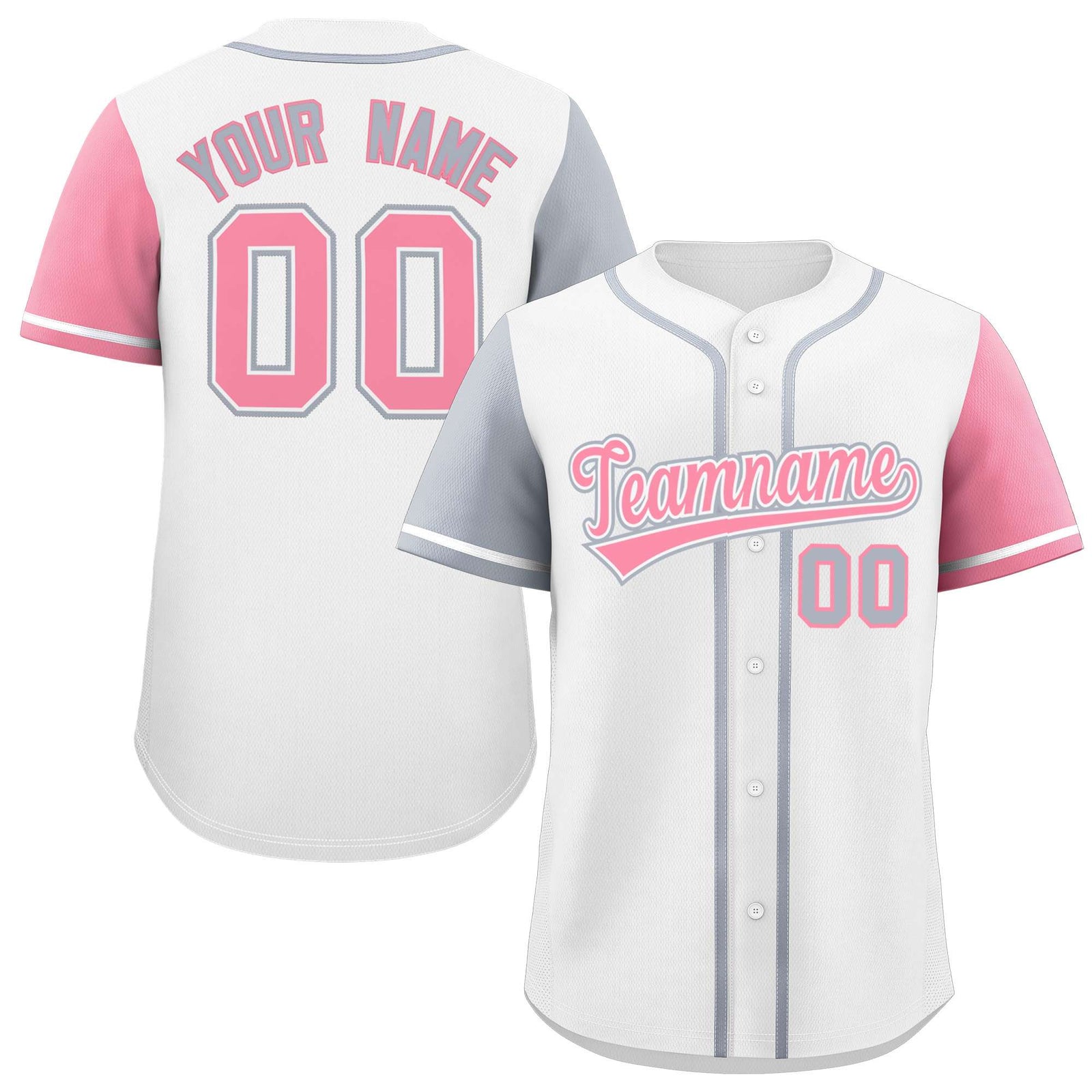 Custom White Silver and Light Pink Raglan Sleeves Authentic Baseball Jersey