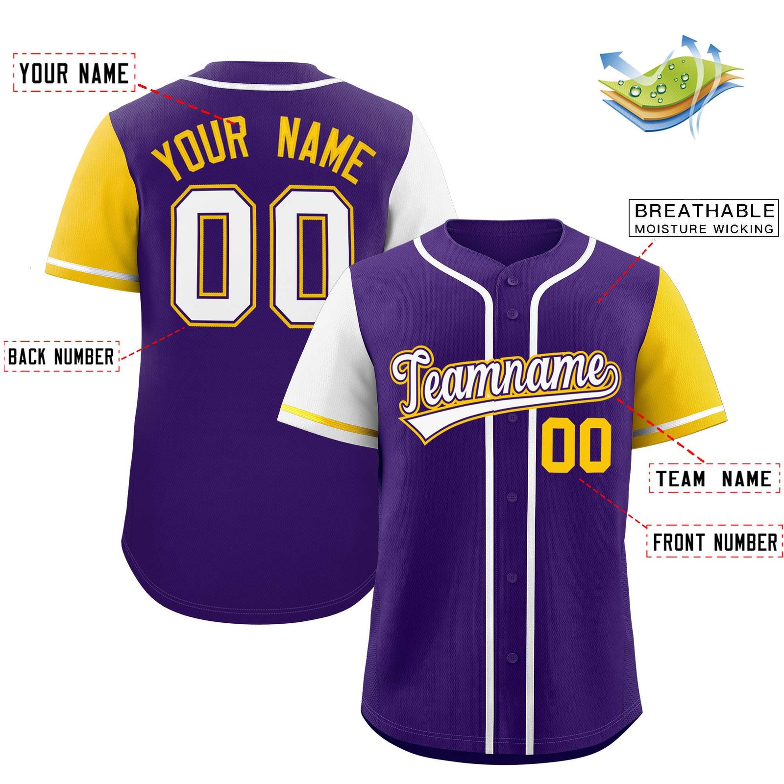 Custom Purple White and Gold Raglan Sleeves Authentic Baseball Jersey