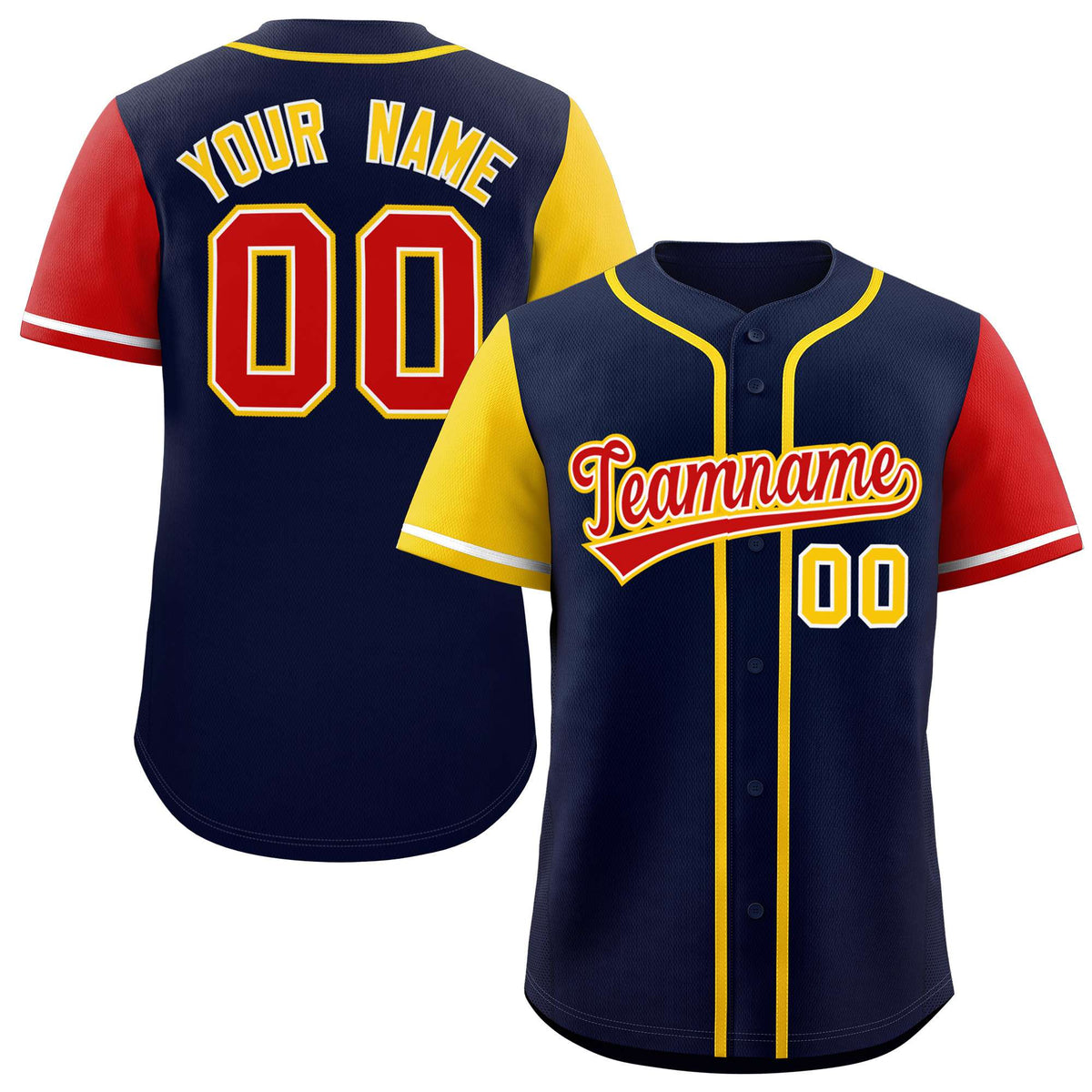 Custom Navy Gold and Red Raglan Sleeves Authentic Baseball Jersey
