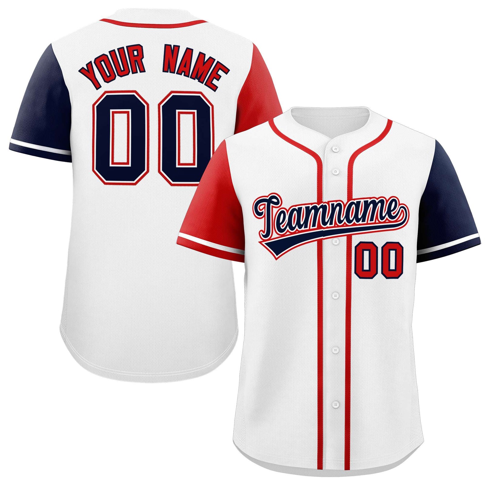 Custom White Red and Navy Raglan Sleeves Authentic Baseball Jersey