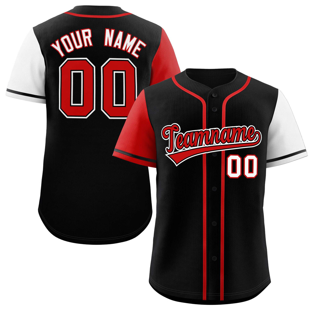 Custom Black Red and White Raglan Sleeves Authentic Baseball Jersey