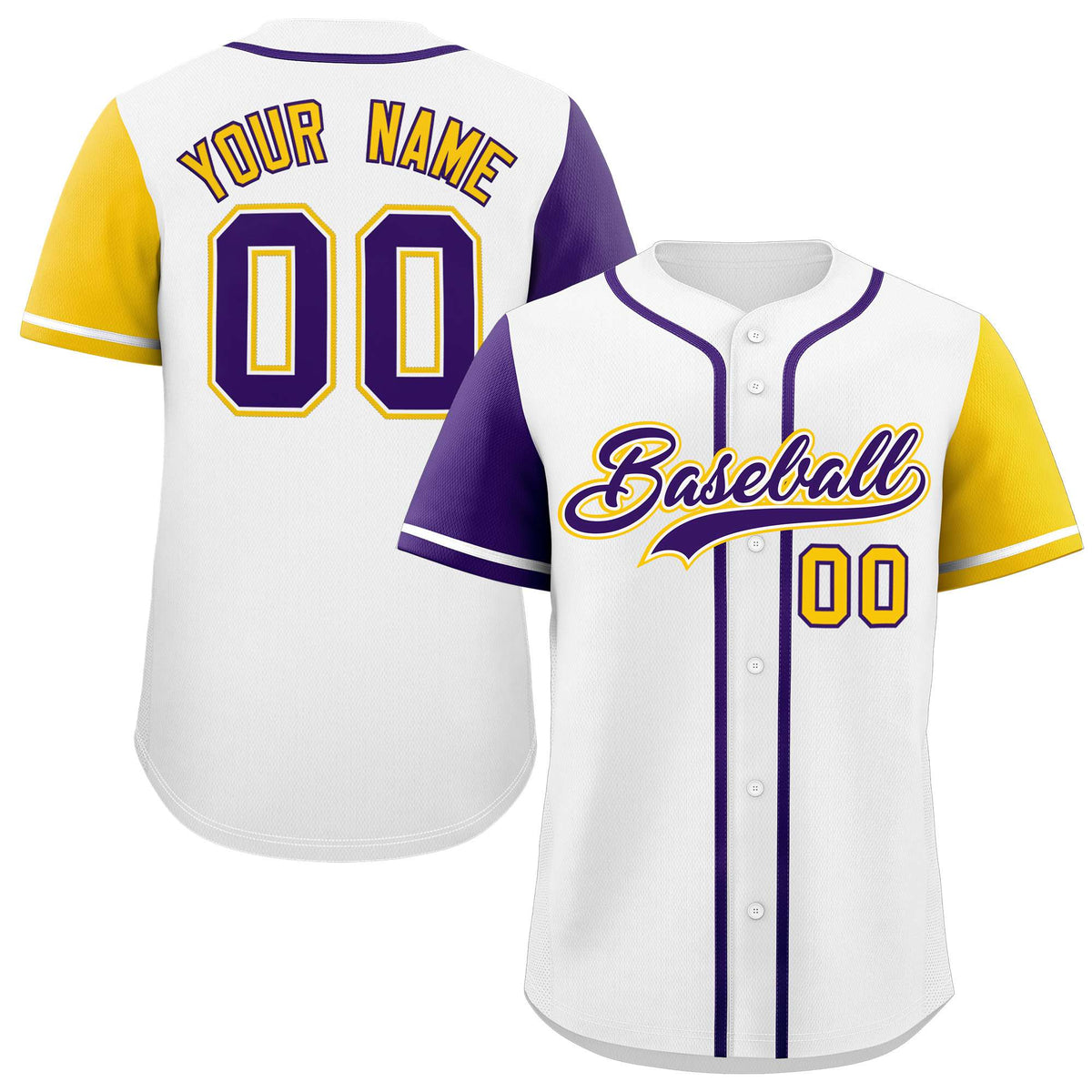 Custom White Purple and Gold Raglan Sleeves Authentic Baseball Jersey