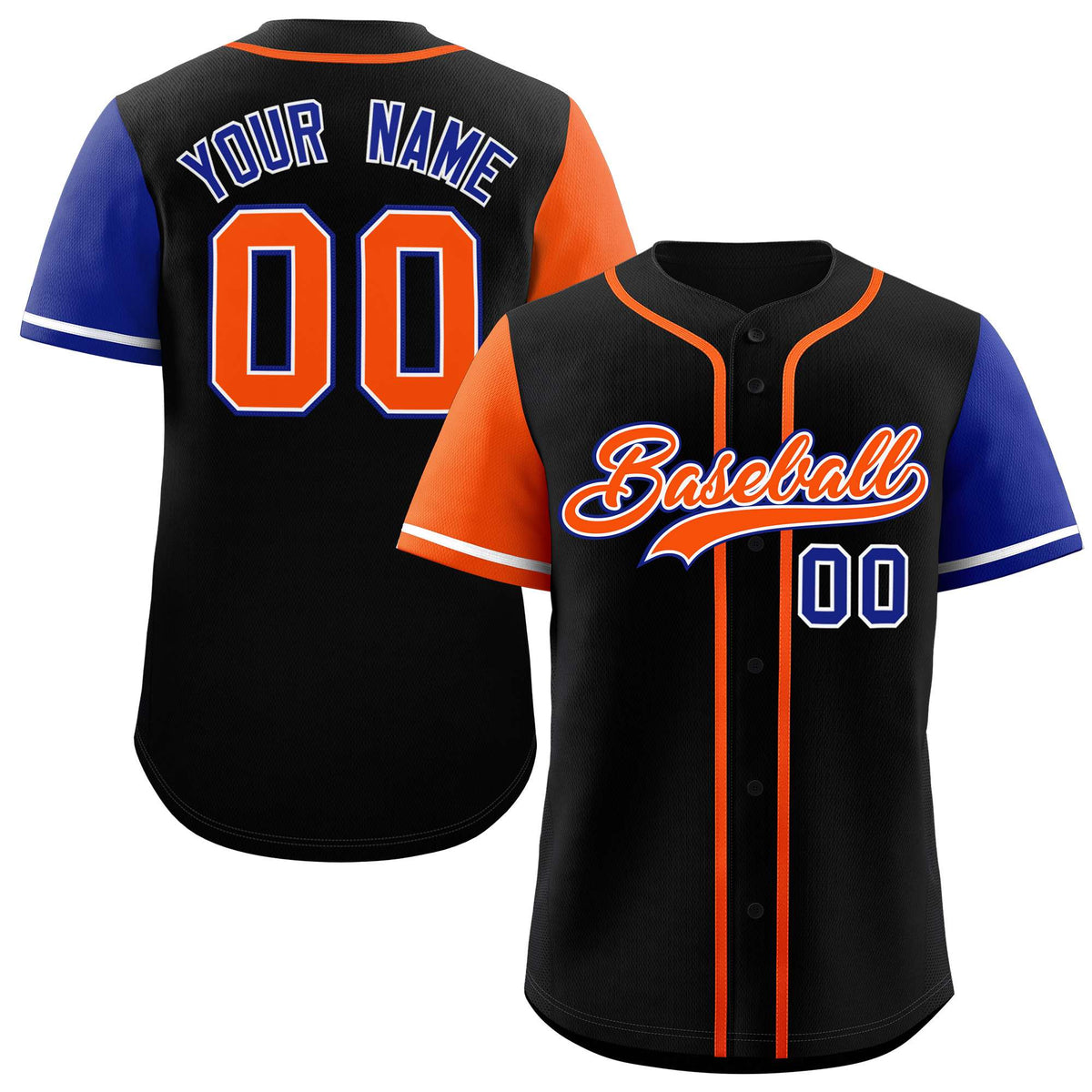 Custom Black Orange and Royal Raglan Sleeves Authentic Baseball Jersey