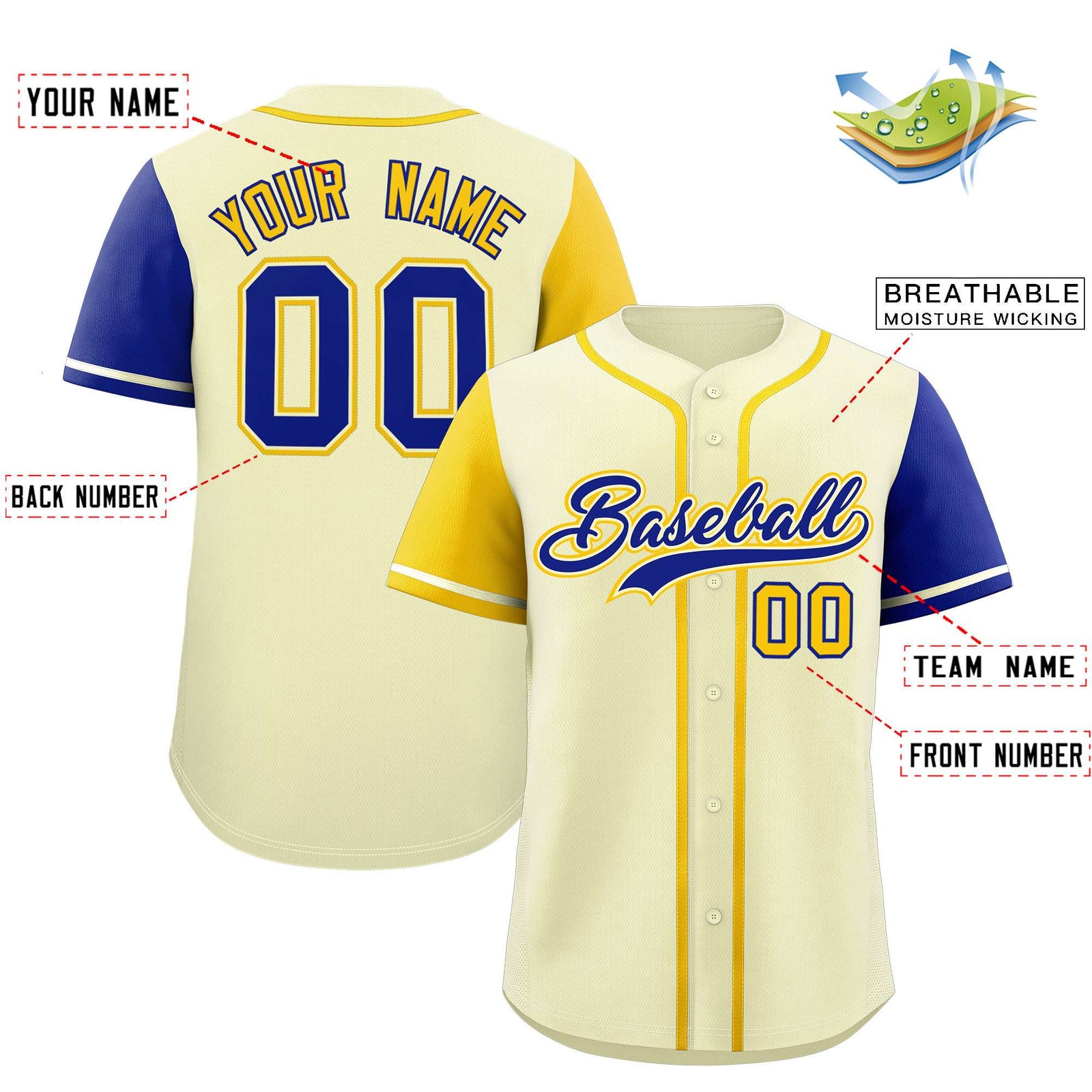 Custom Cream Gold and Royal Raglan Sleeves Authentic Baseball Jersey