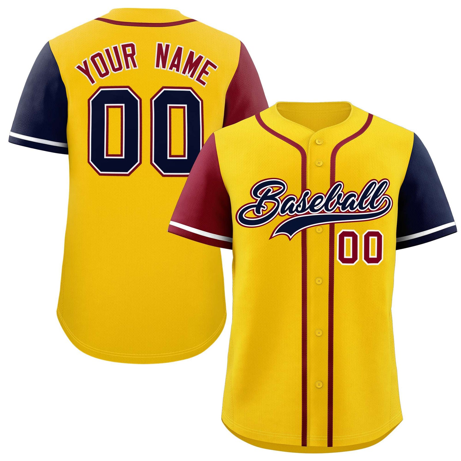 Custom Gold Crimson and Navy Raglan Sleeves Authentic Baseball Jersey
