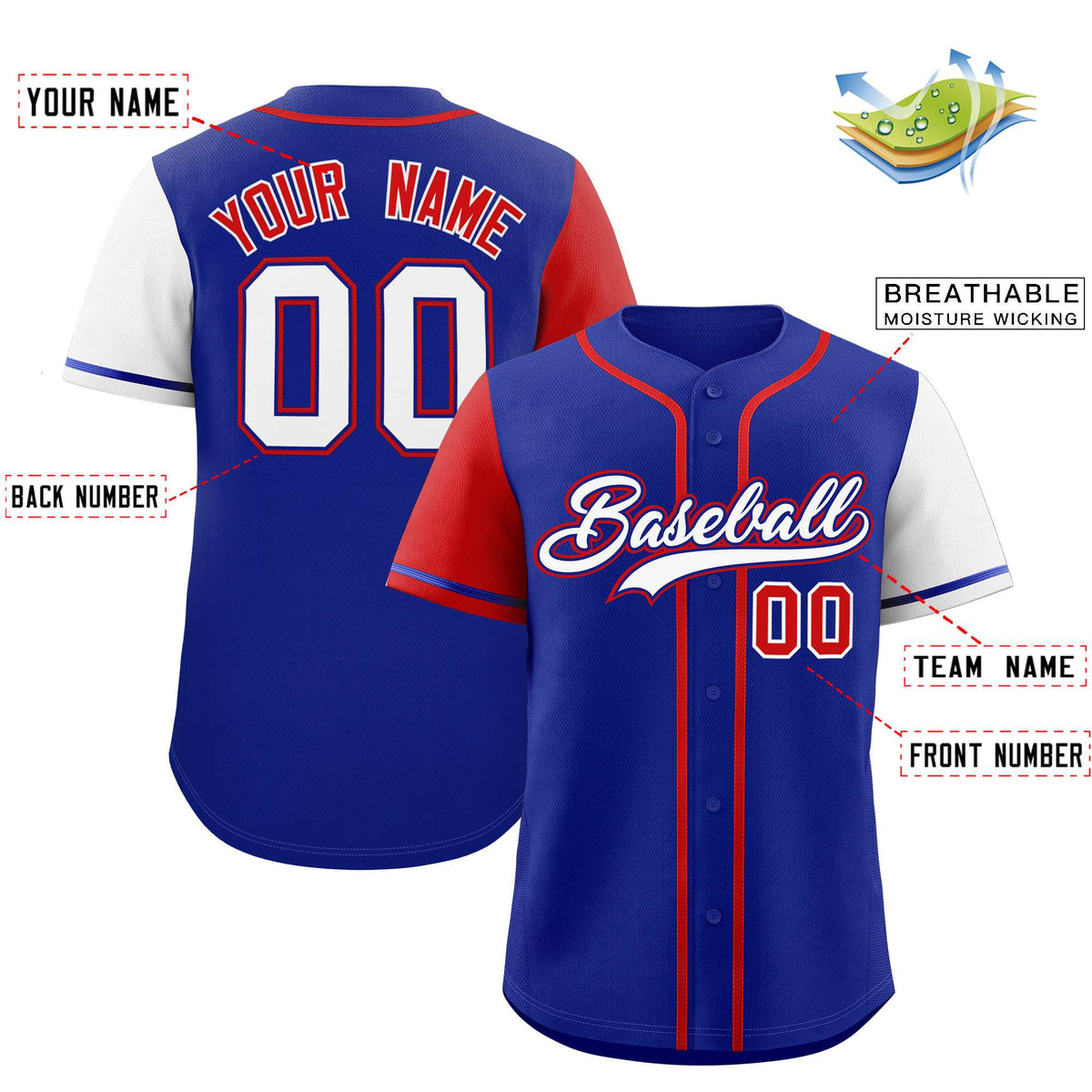 Custom Royal Red and White Raglan Sleeves Authentic Baseball Jersey