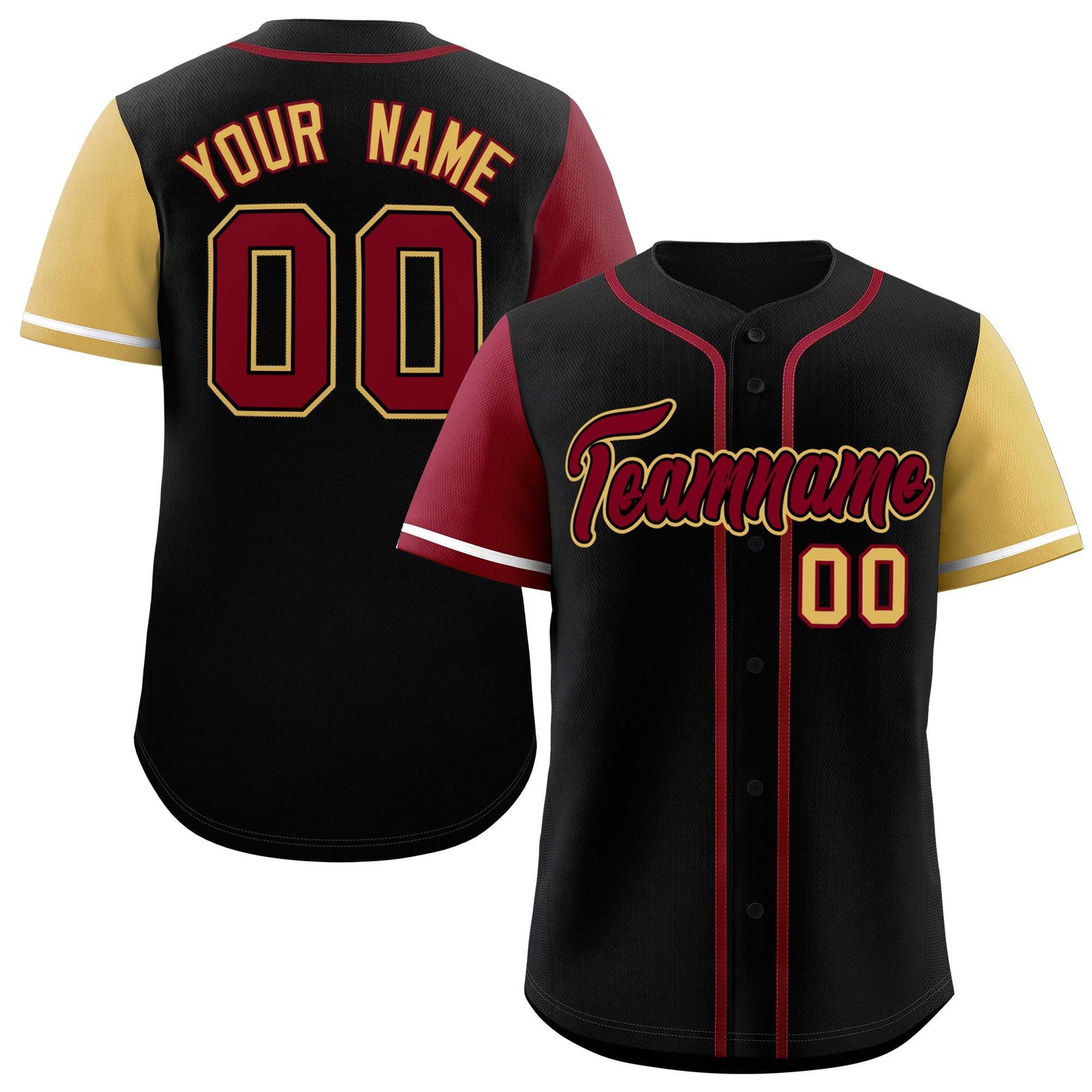 Custom Black Crimson and Khaki Raglan Sleeves Authentic Baseball Jersey