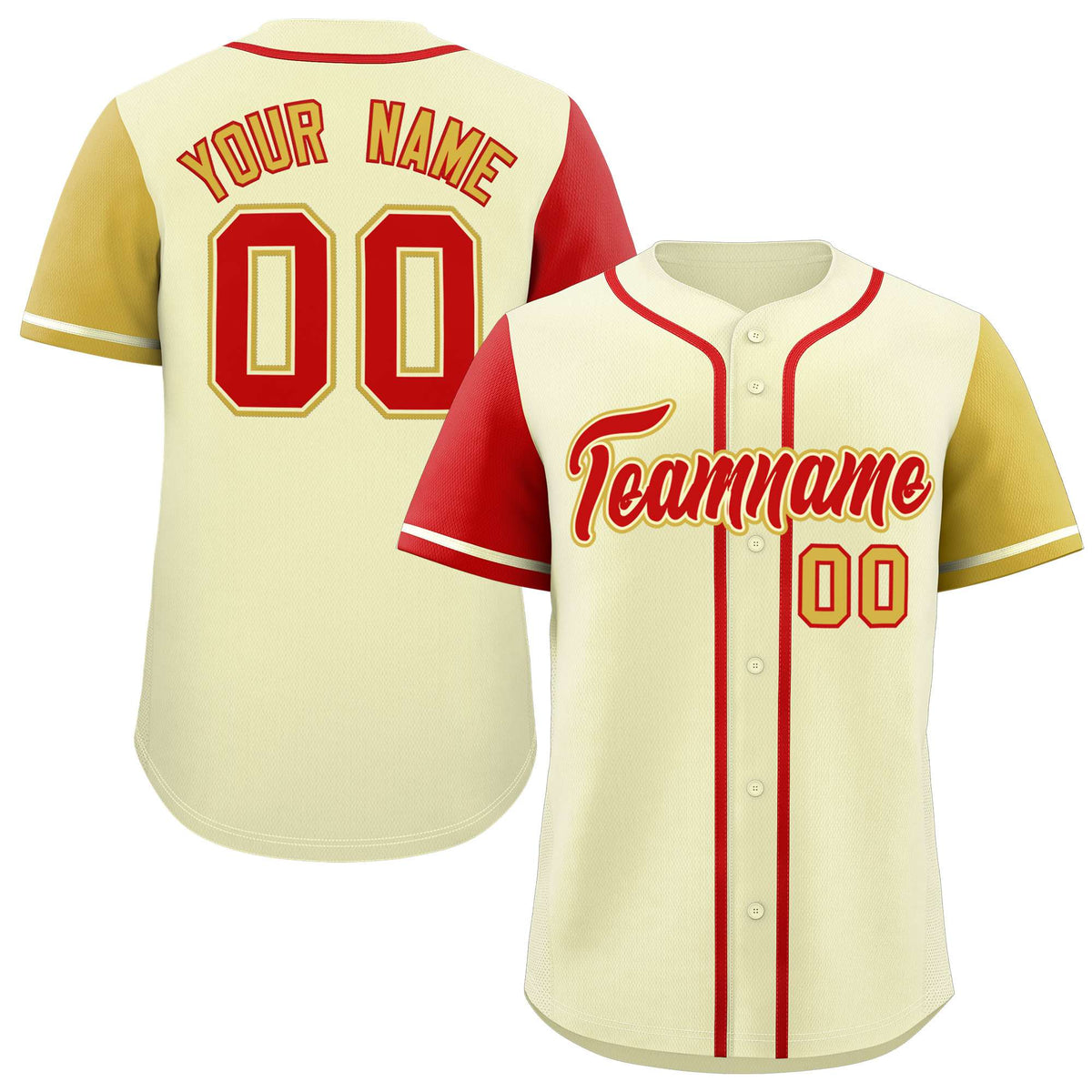 Custom Cream Red and Old Gold Raglan Sleeves Authentic Baseball Jersey
