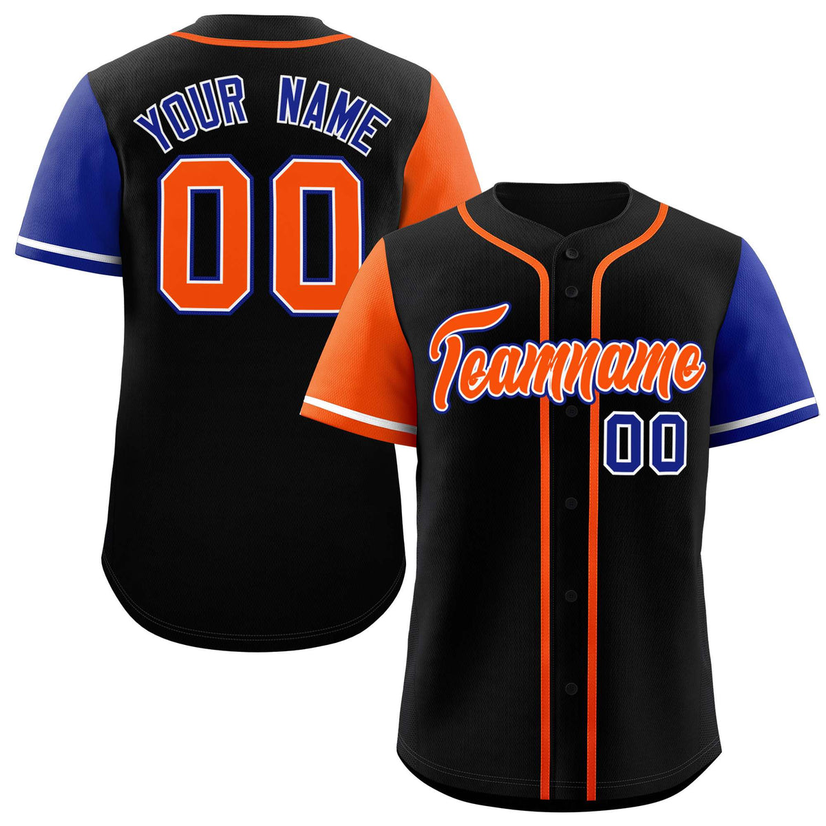 Custom Black Orange and Royal Raglan Sleeves Authentic Baseball Jersey