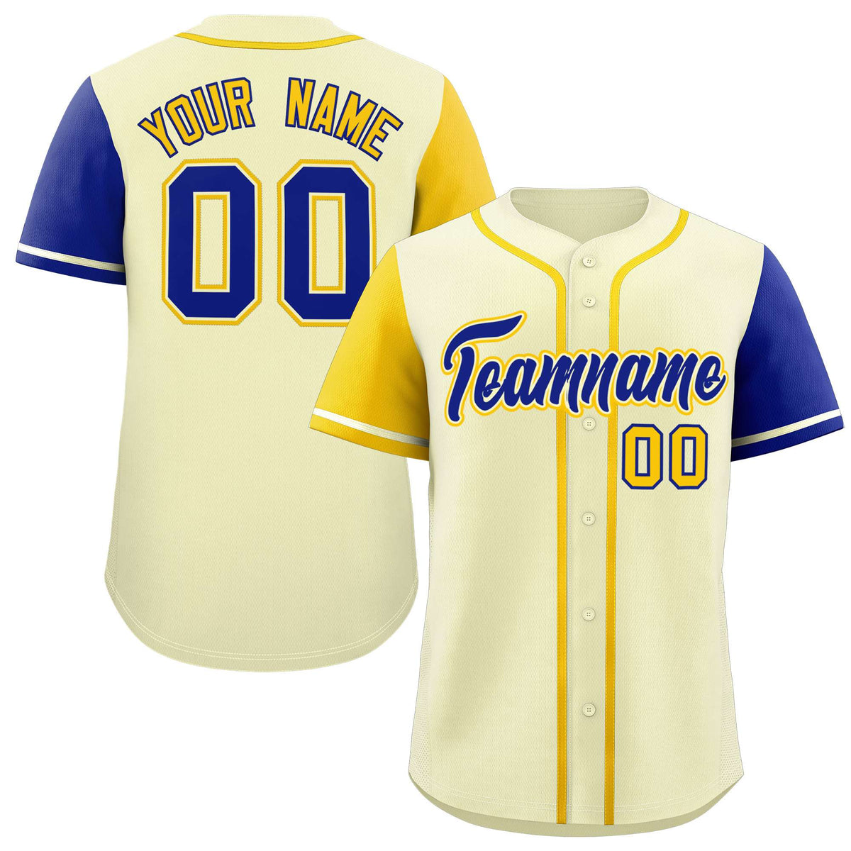 Custom Cream Gold and Royal Raglan Sleeves Authentic Baseball Jersey