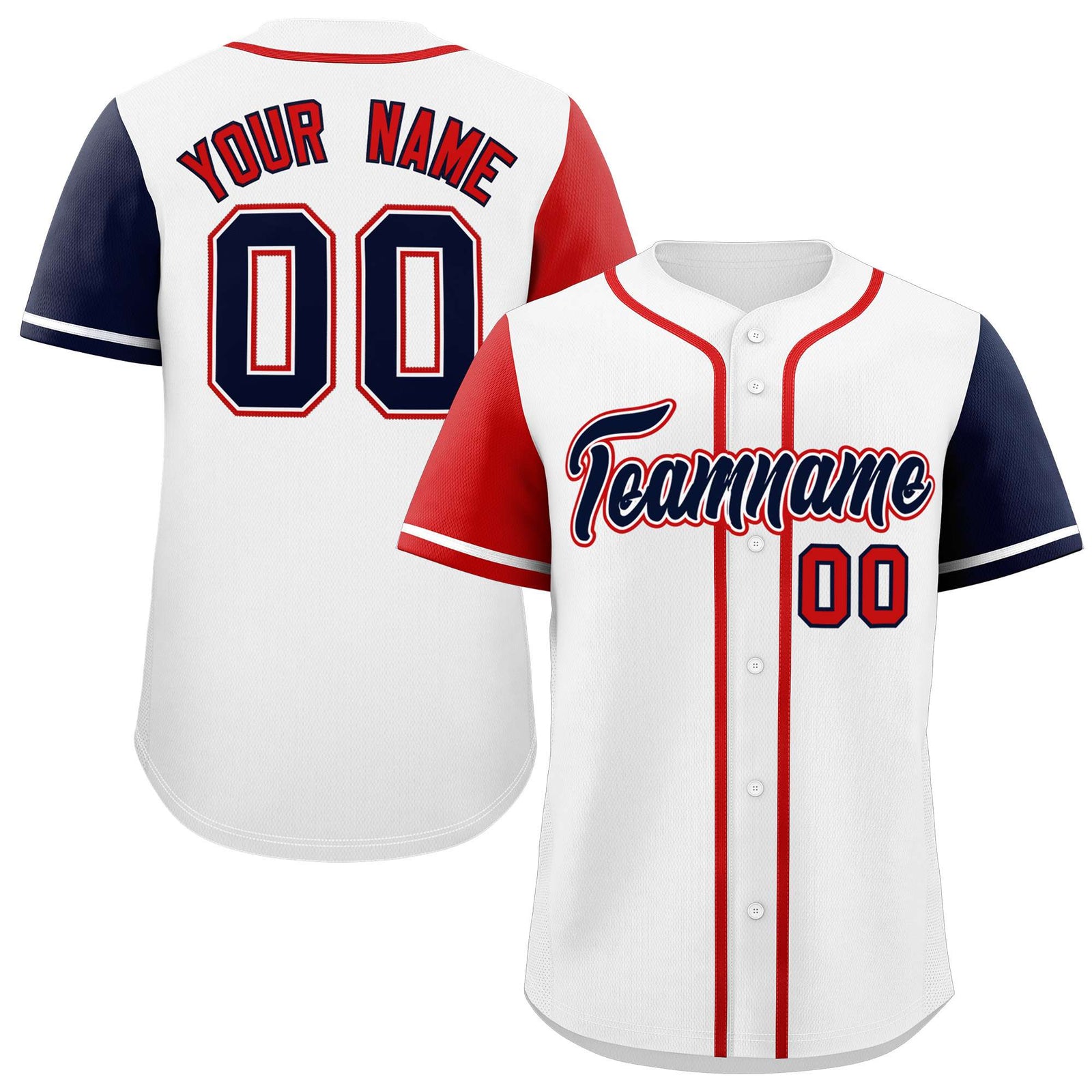 Custom White Red and Navy Raglan Sleeves Authentic Baseball Jersey