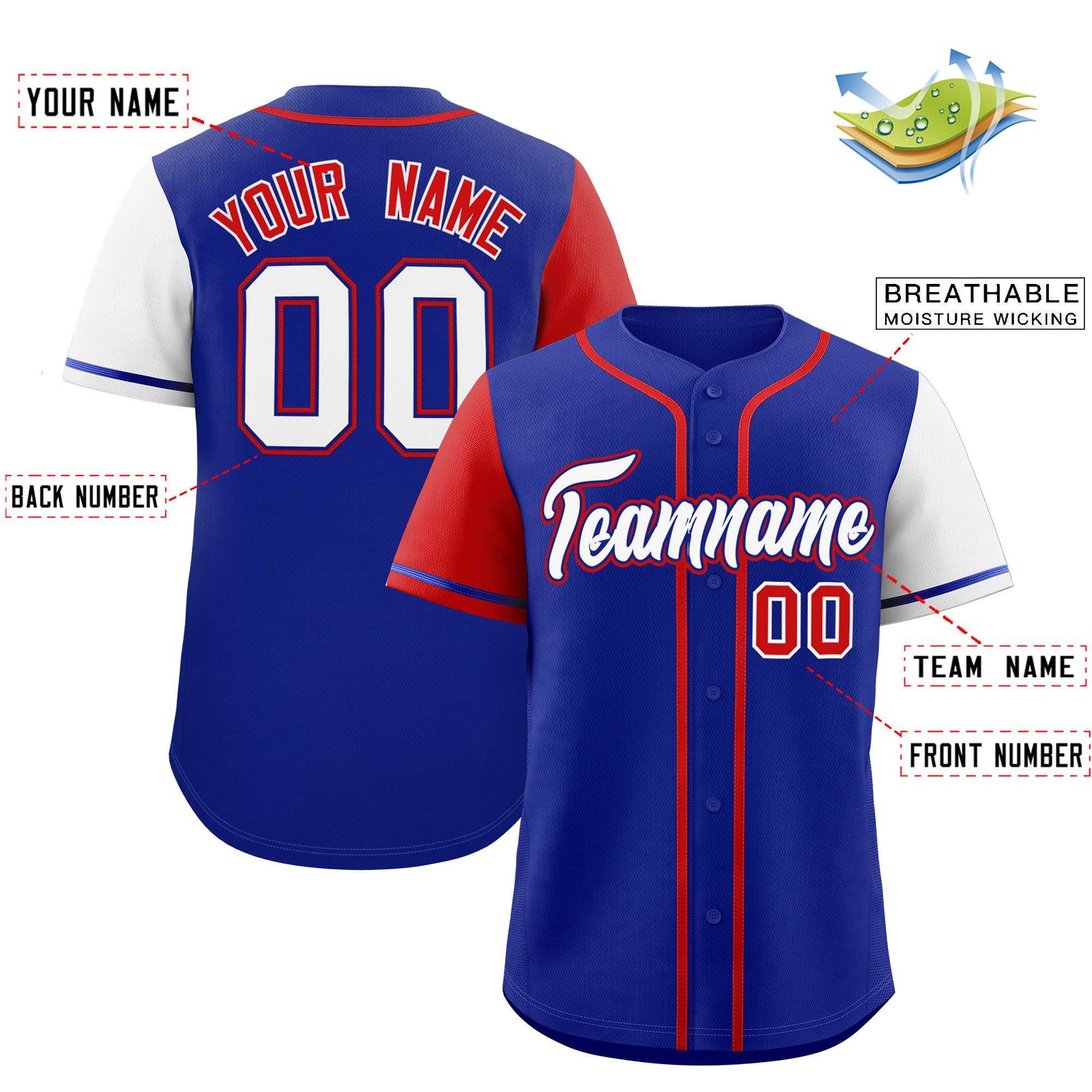 Custom Royal Red and White Raglan Sleeves Authentic Baseball Jersey