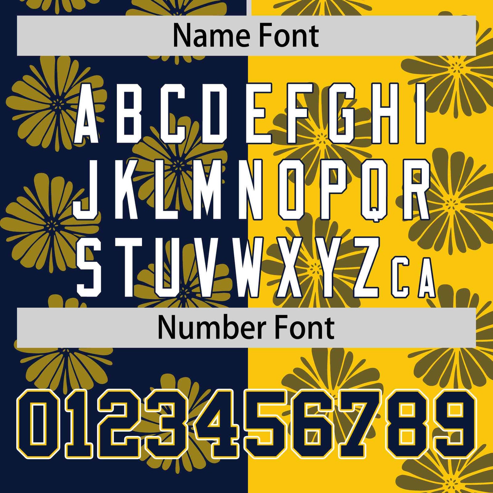 Custom Navy Gold Split Fashion Flower Graffiti Pattern Authentic Baseball Jersey