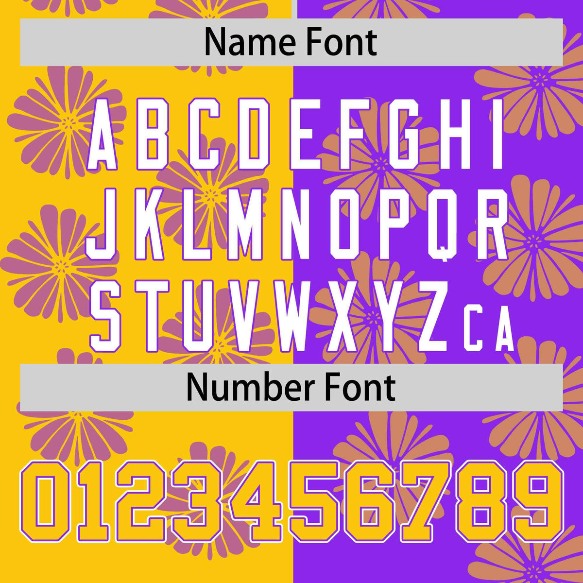 Custom Gold Purple Split Fashion Flower Graffiti Pattern Authentic Baseball Jersey