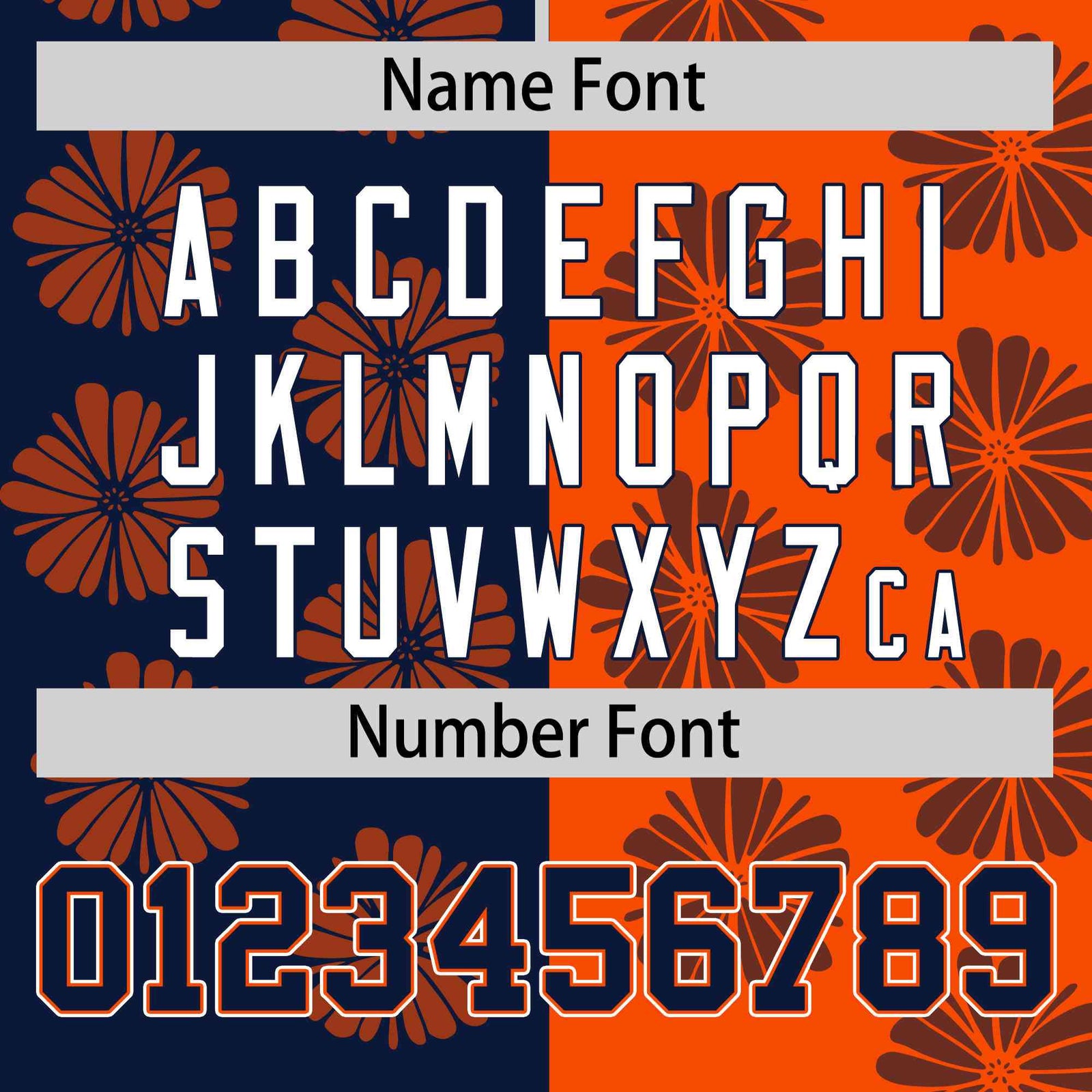 Custom Navy Orange Split Fashion Flower Graffiti Pattern Authentic Baseball Jersey