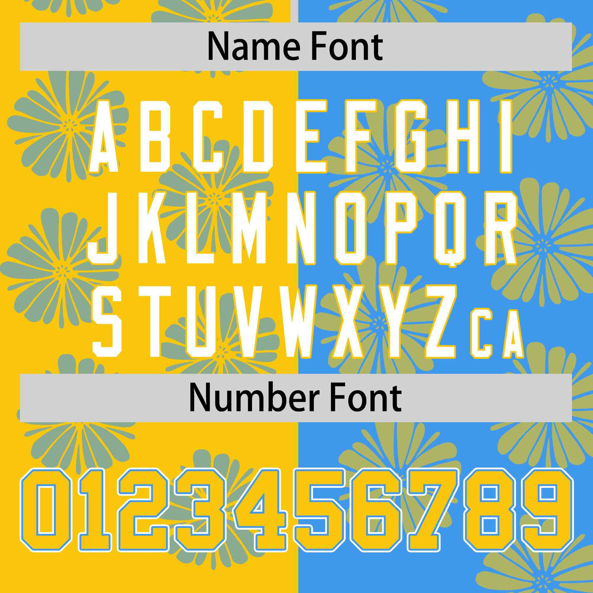 Custom Gold Powder Blue Split Fashion Flower Graffiti Pattern Authentic Baseball Jersey