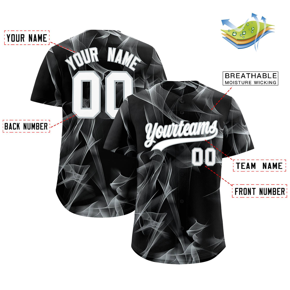 Custom Black Fumes Graffiti Pattern Authentic Baseball Jersey
