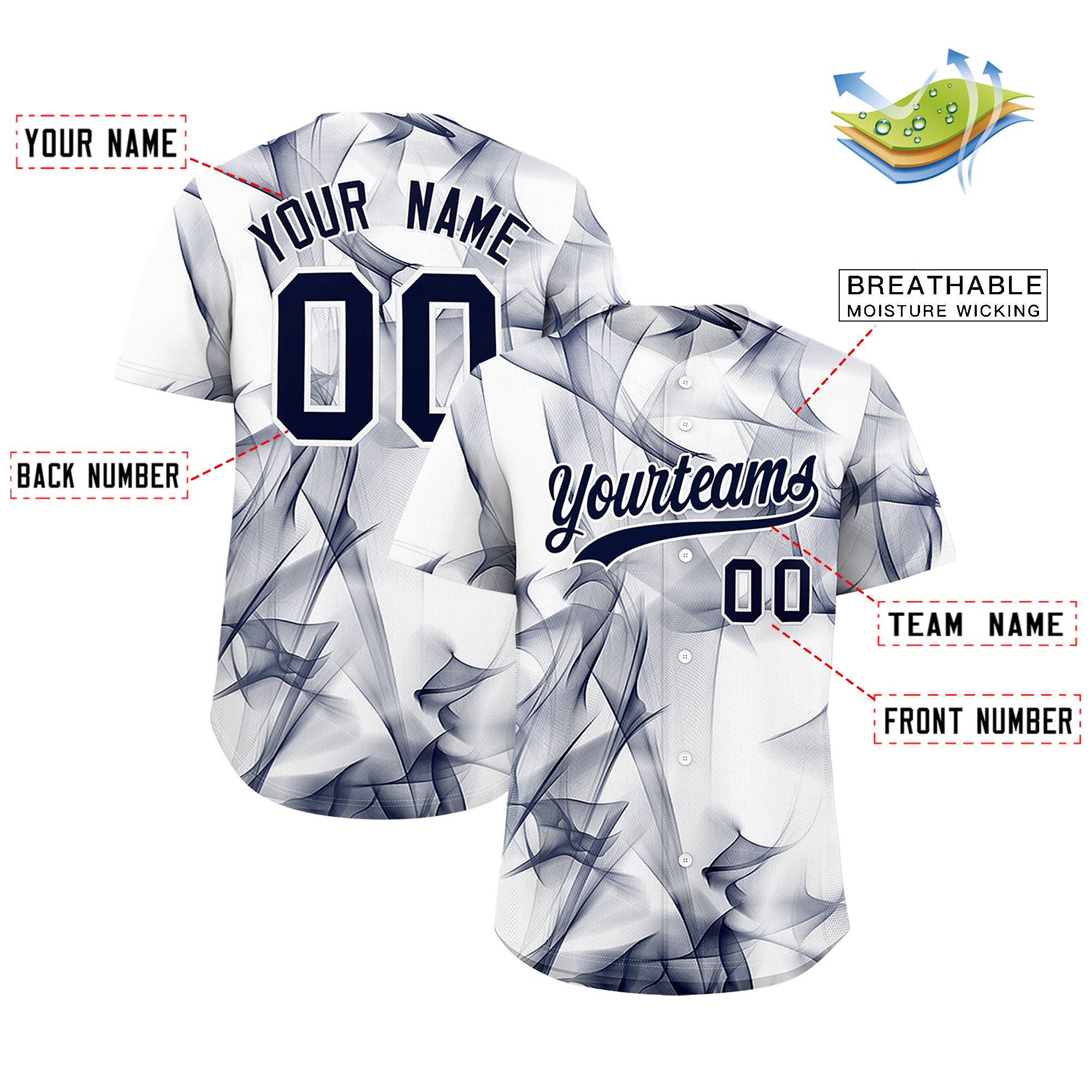 Custom White Fumes Graffiti Pattern Authentic Baseball Jersey