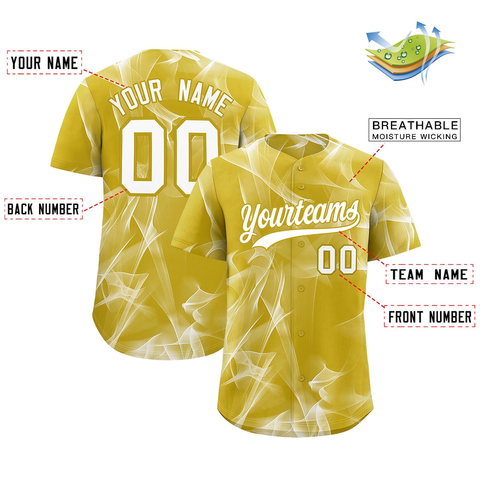 Custom Old Gold Fumes Graffiti Pattern Authentic Baseball Jersey