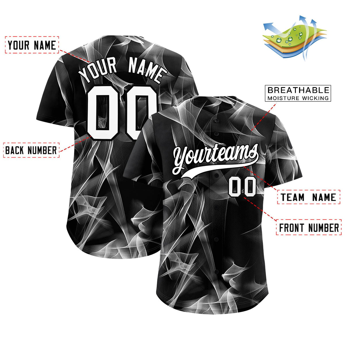 Custom Black Fumes Graffiti Pattern Authentic Baseball Jersey