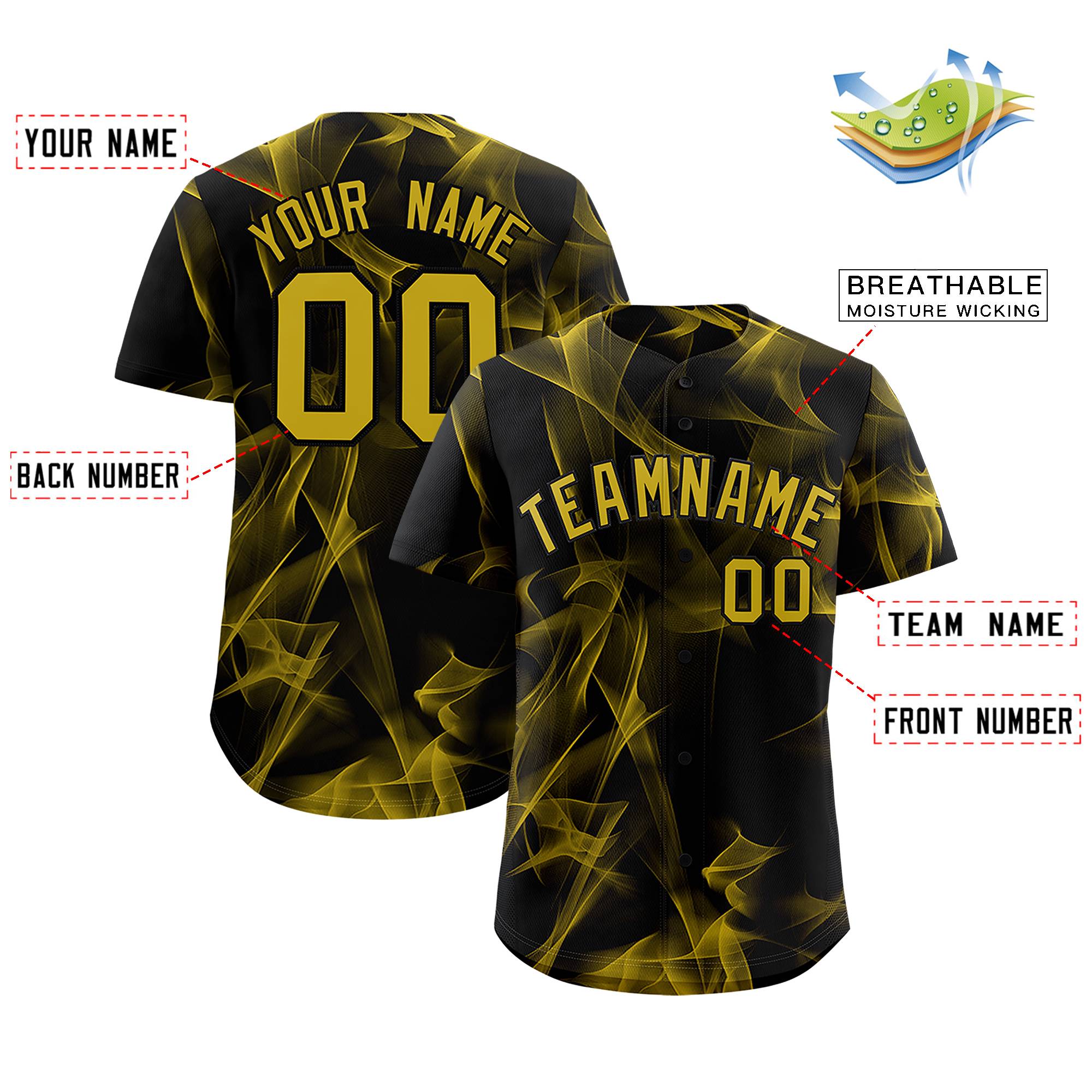 Custom Black Fumes Graffiti Pattern Authentic Baseball Jersey