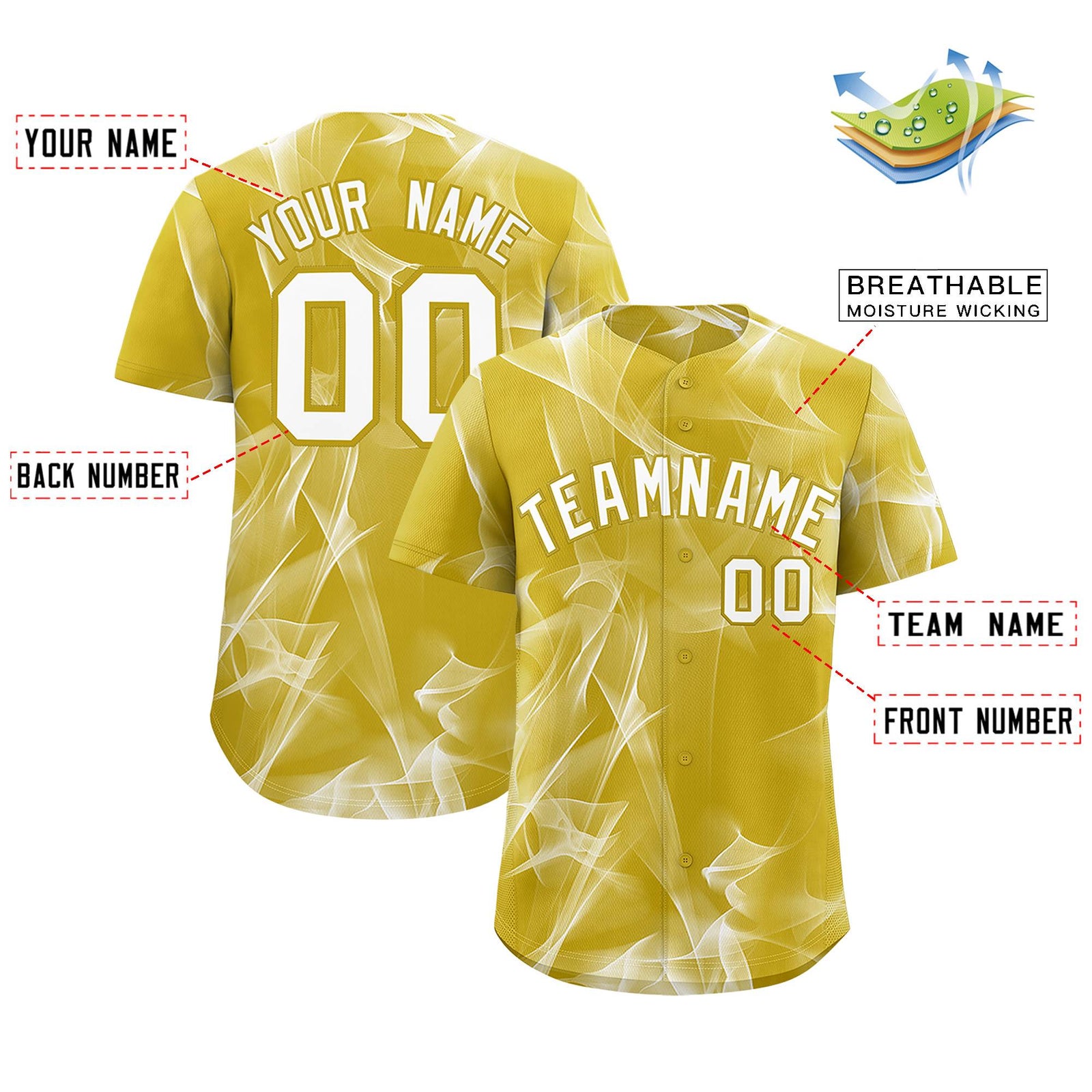 Custom Old Gold Fumes Graffiti Pattern Authentic Baseball Jersey