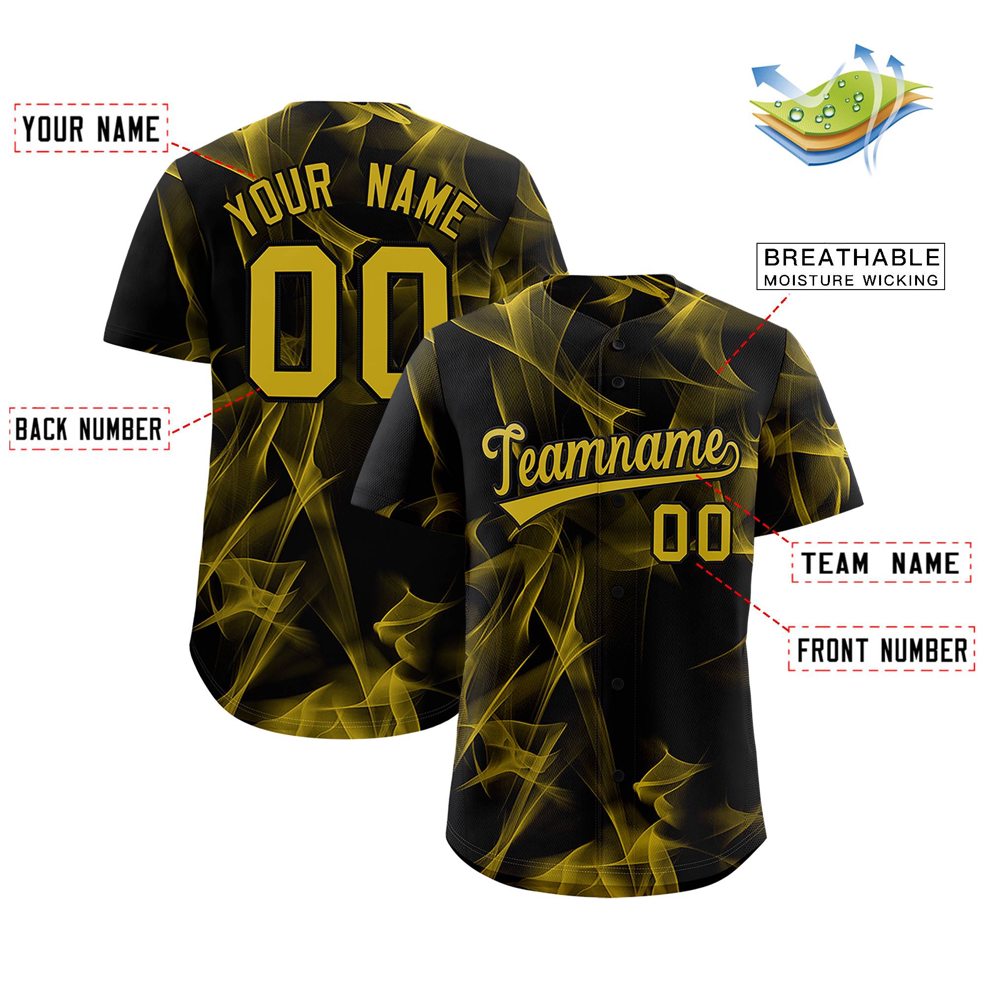 Custom Black Fumes Graffiti Pattern Authentic Baseball Jersey
