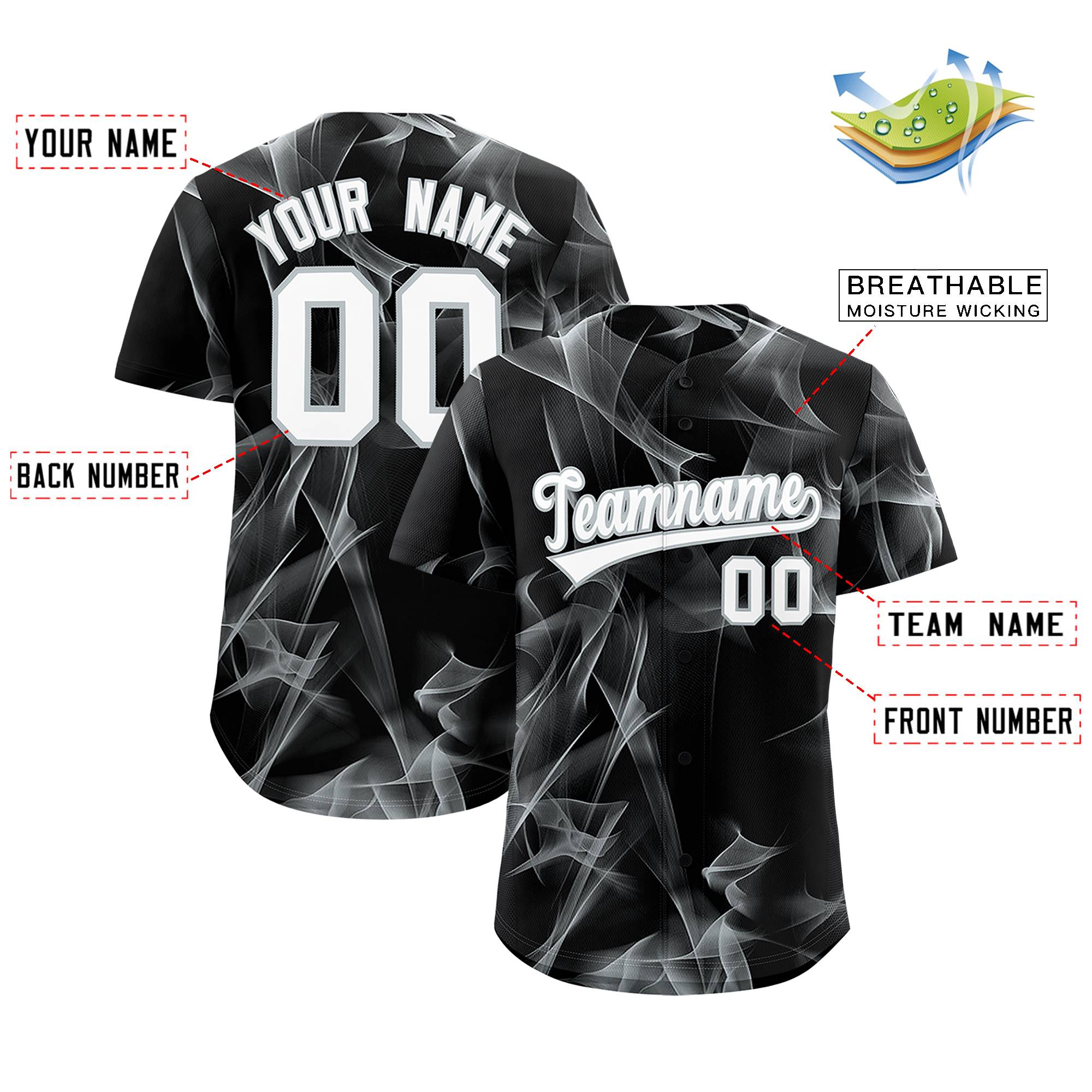 Custom Black Fumes Graffiti Pattern Authentic Baseball Jersey