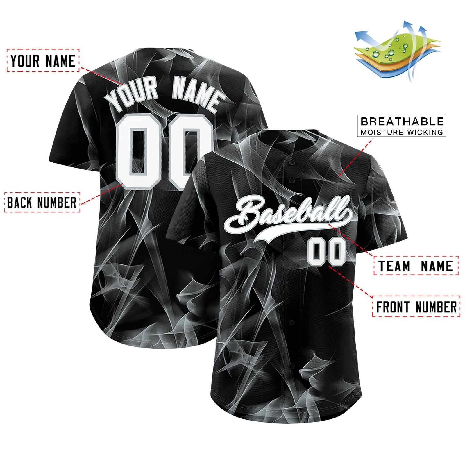 Custom Black Fumes Graffiti Pattern Authentic Baseball Jersey
