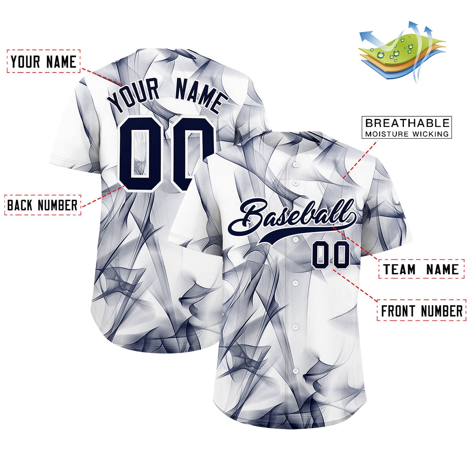 Custom White Fumes Graffiti Pattern Authentic Baseball Jersey